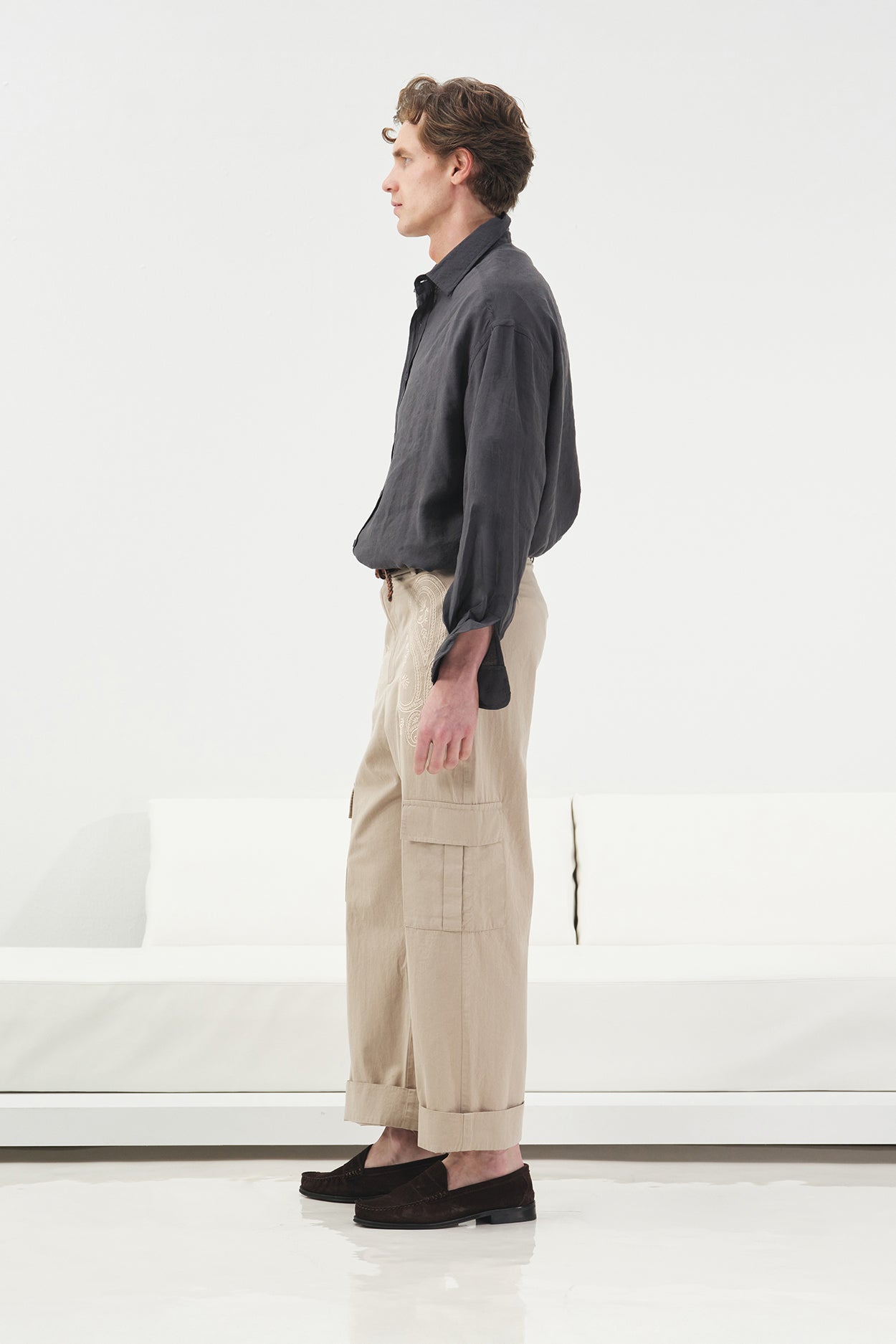 JAKARLI ŞAL DESENLİ ANTRASİT MODAL GÖMLEK