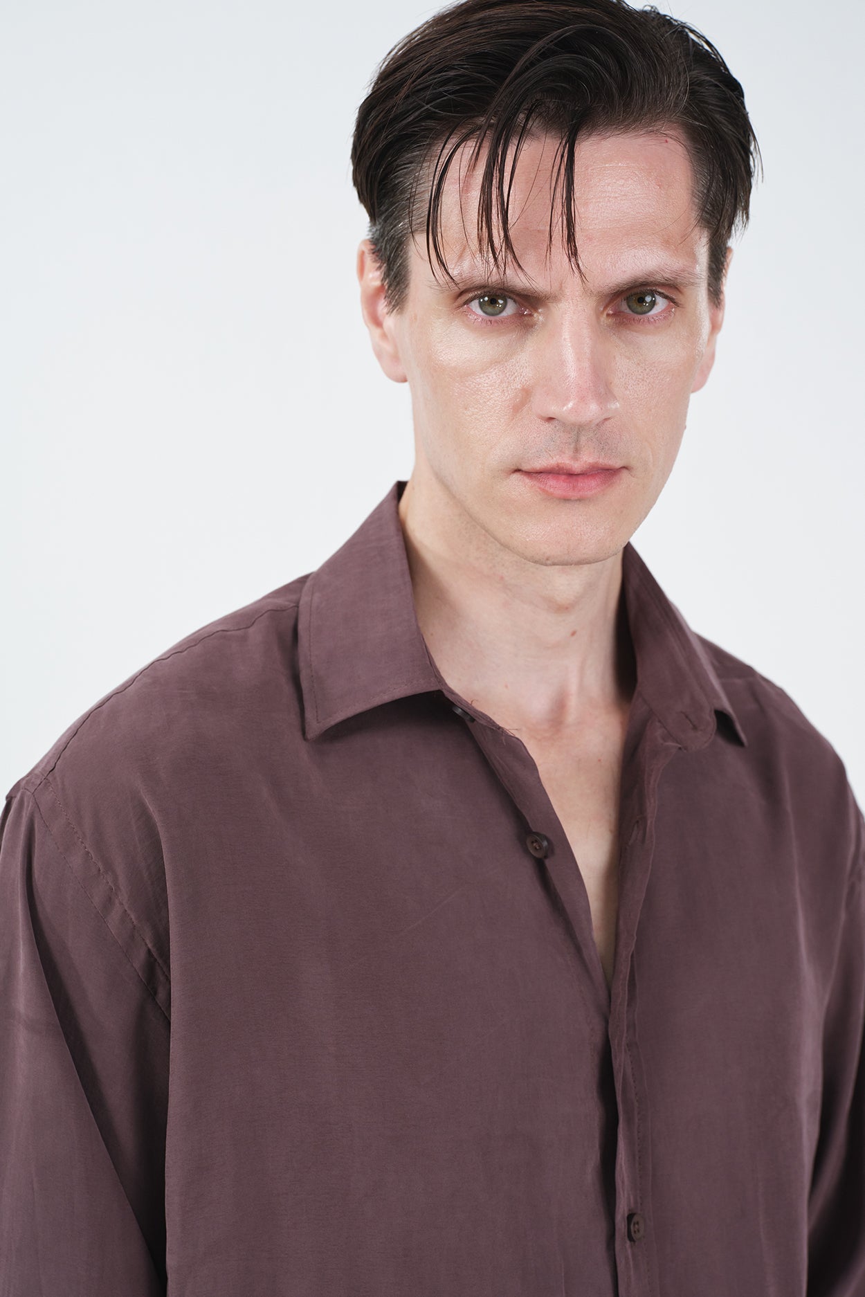 OVERSIZED DRAPED BROWN MODAL SHIRT