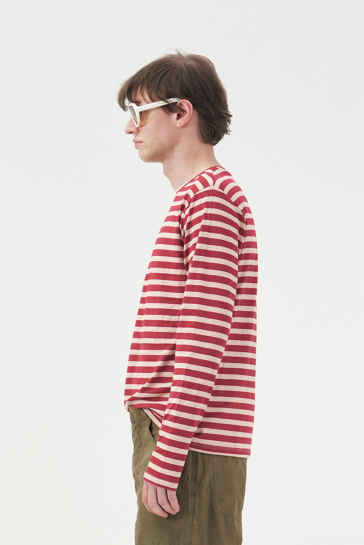 UZUN KOLLU ÇİZGİLİ BORDO T-SHIRT