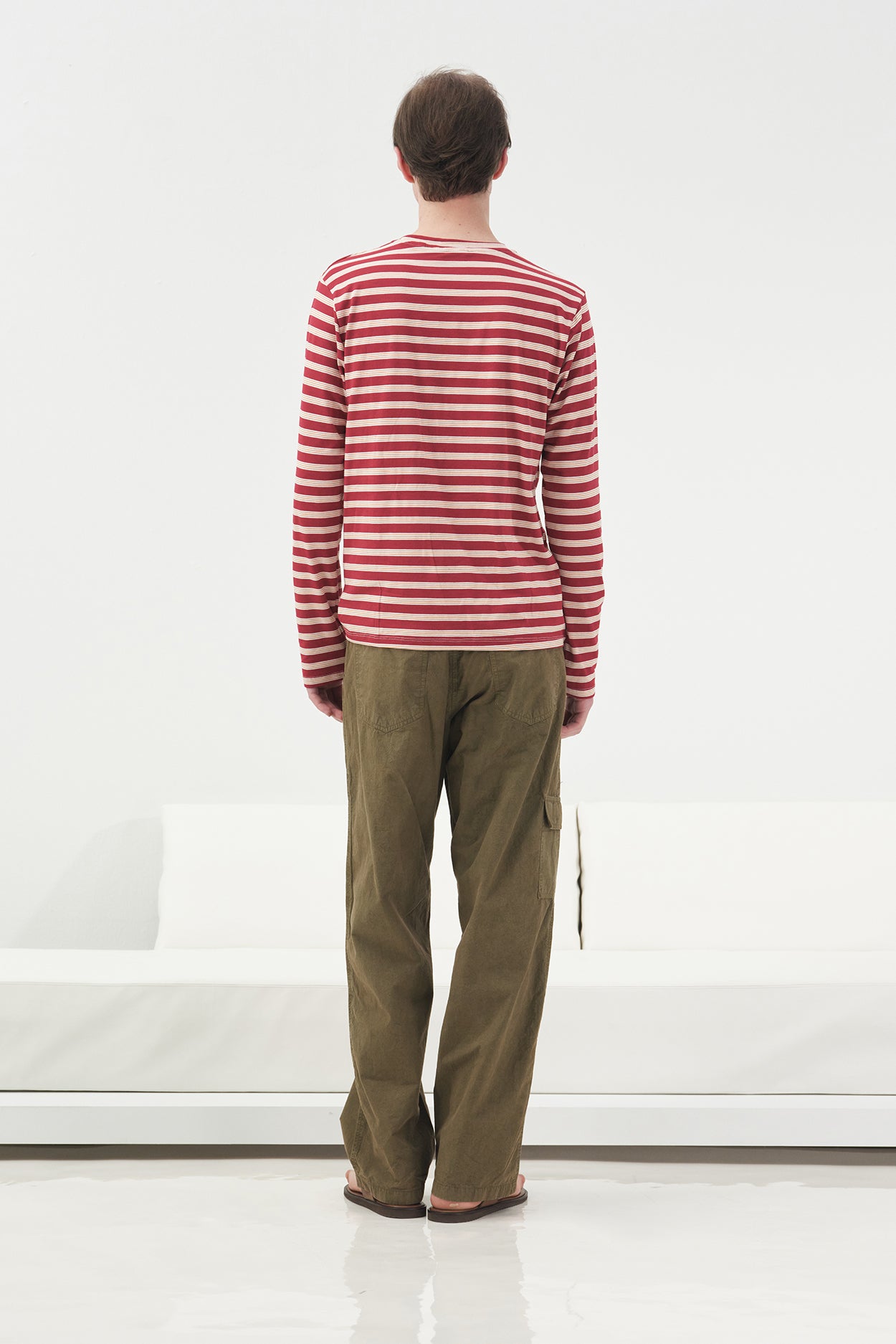 UZUN KOLLU ÇİZGİLİ BORDO T-SHIRT