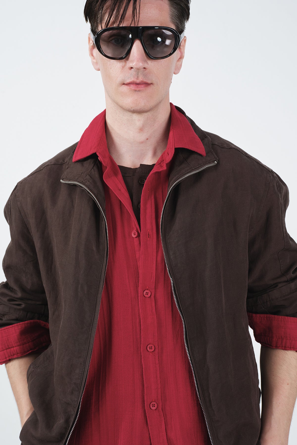 FERMUARLI REGULAR FIT KAHVERENGİ KETEN CEKET