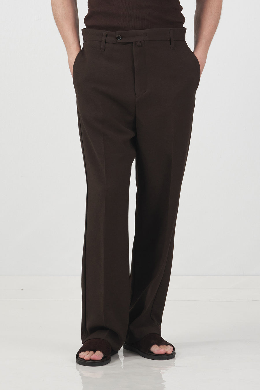 Dokulu Regular Fit Klasik Kahverengi Pantolon