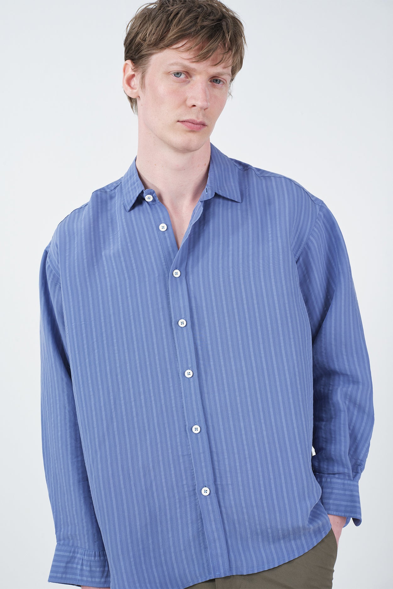 KALIN ÇİZGİLİ MAVİ MODAL GÖMLEK