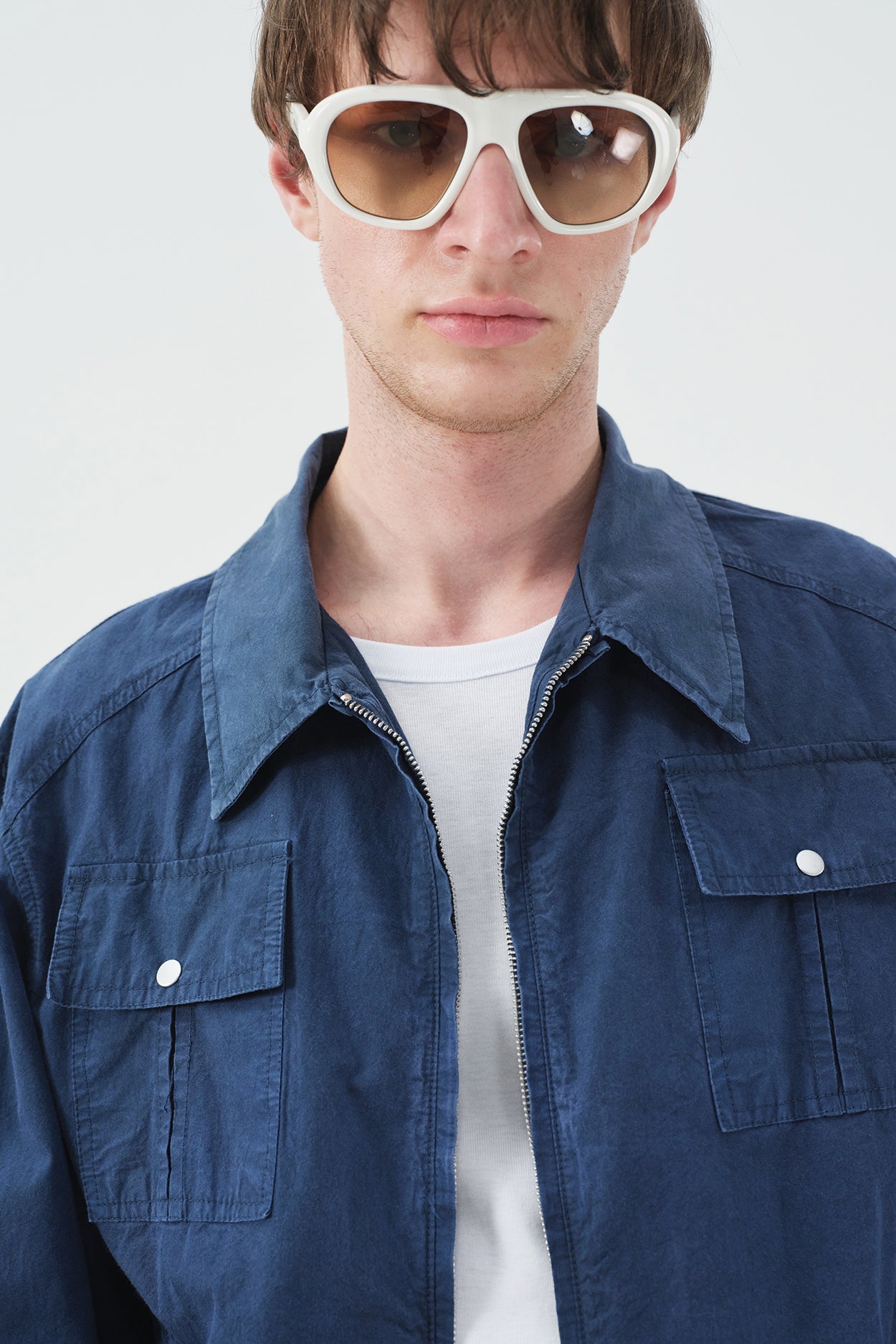 EFEKTLİ FERMUARLI LACİVERT CEKET