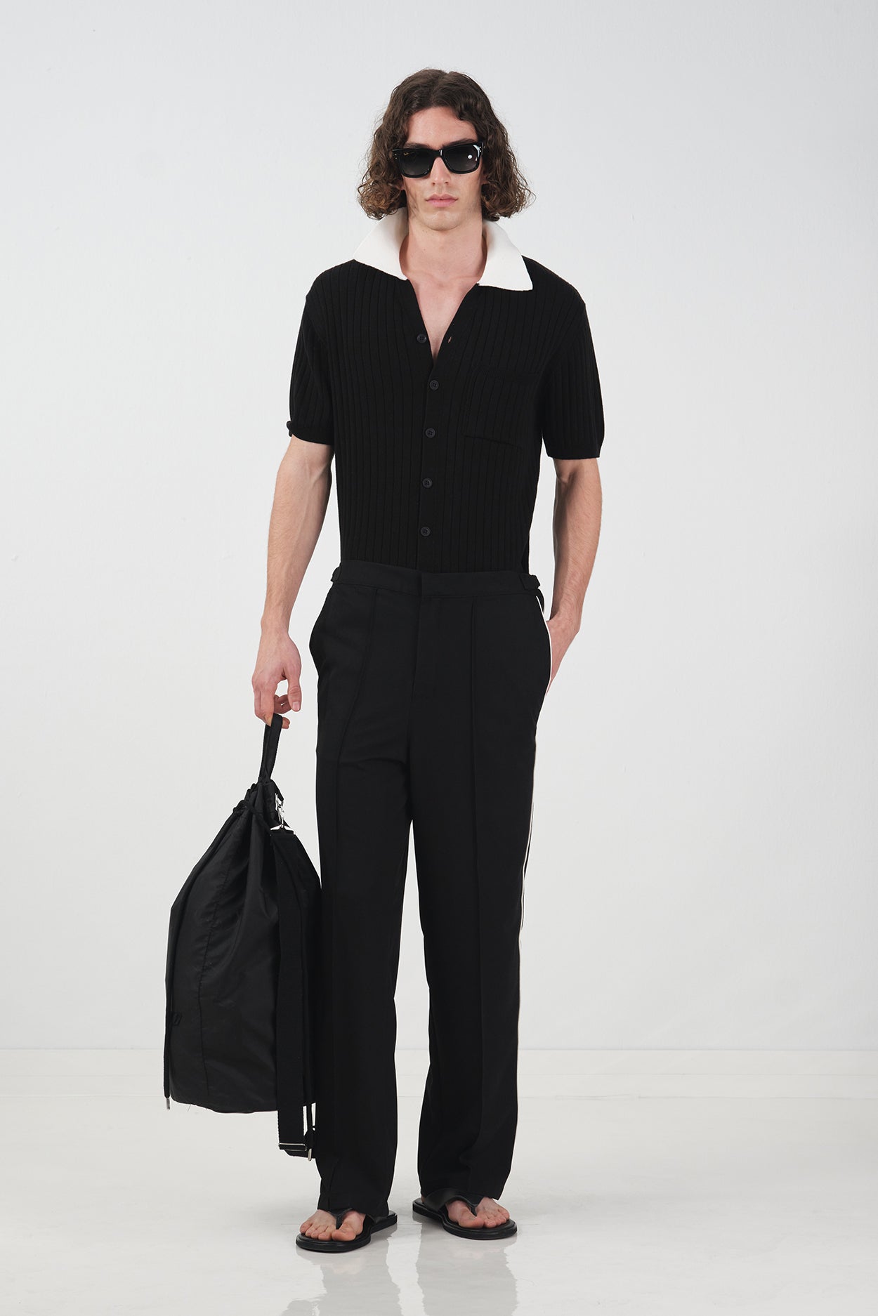CLASSIC BLACK TROUSERS WITH CONTRAST PIPING