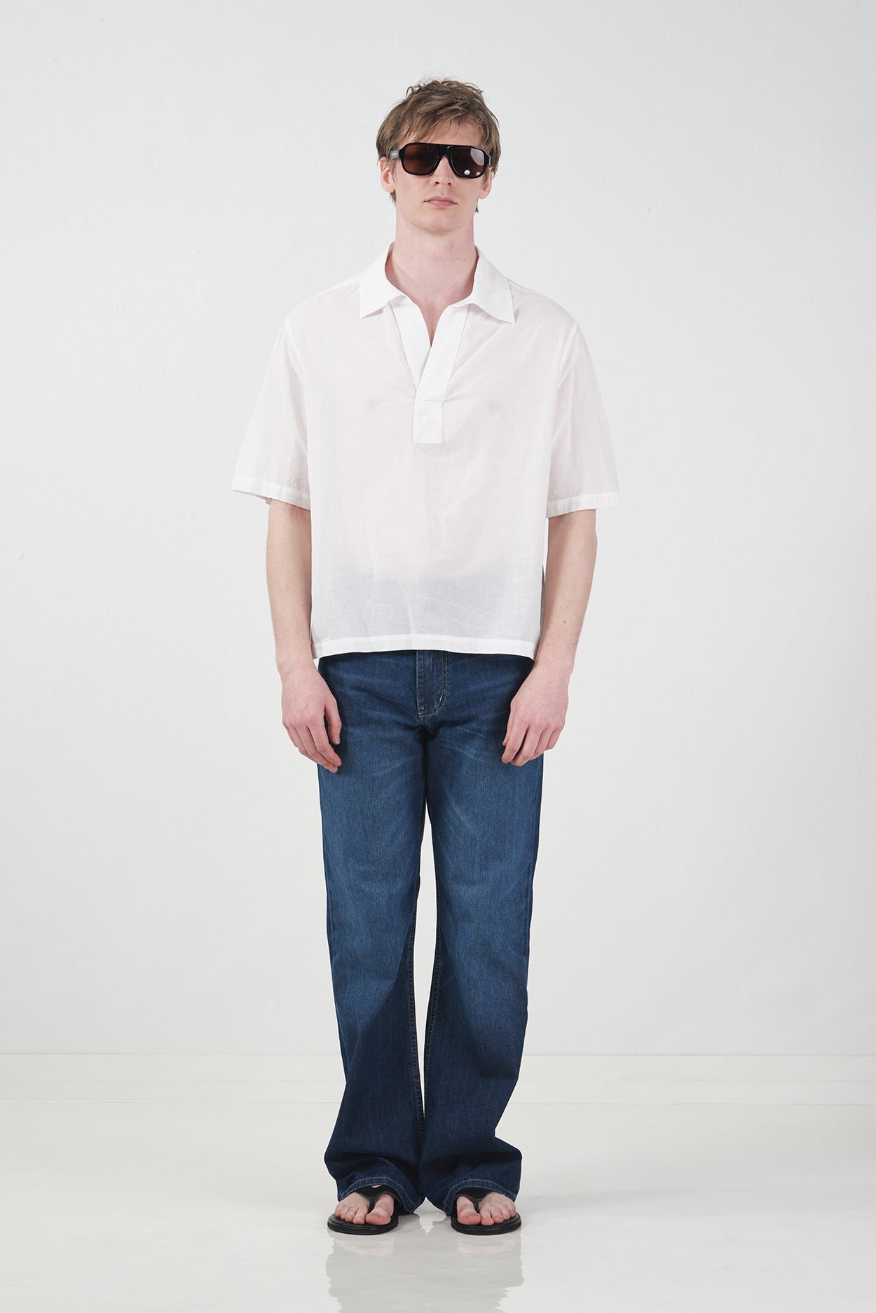 HALF PLACKET WHITE VOILE SHIRT