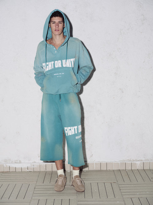 WASH EFFECT HOODED TURQUOISE SWEATSHIRT - 1