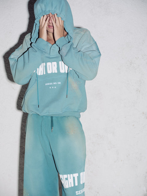 WASH EFFECT HOODED TURQUOISE SWEATSHIRT - 2