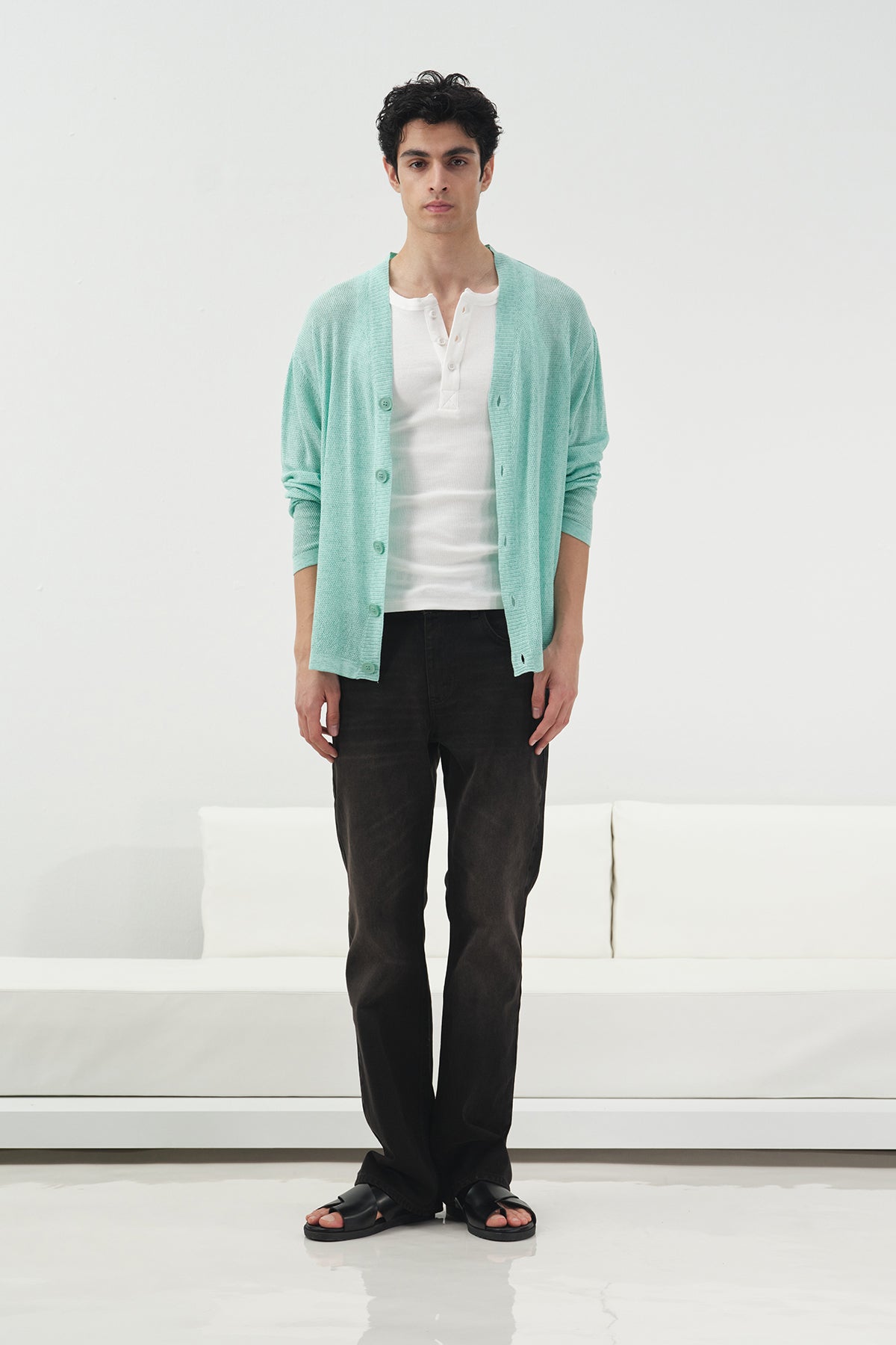 HAFİF İNCE ÖRGÜLÜ MİNT TRİKO HIRKA