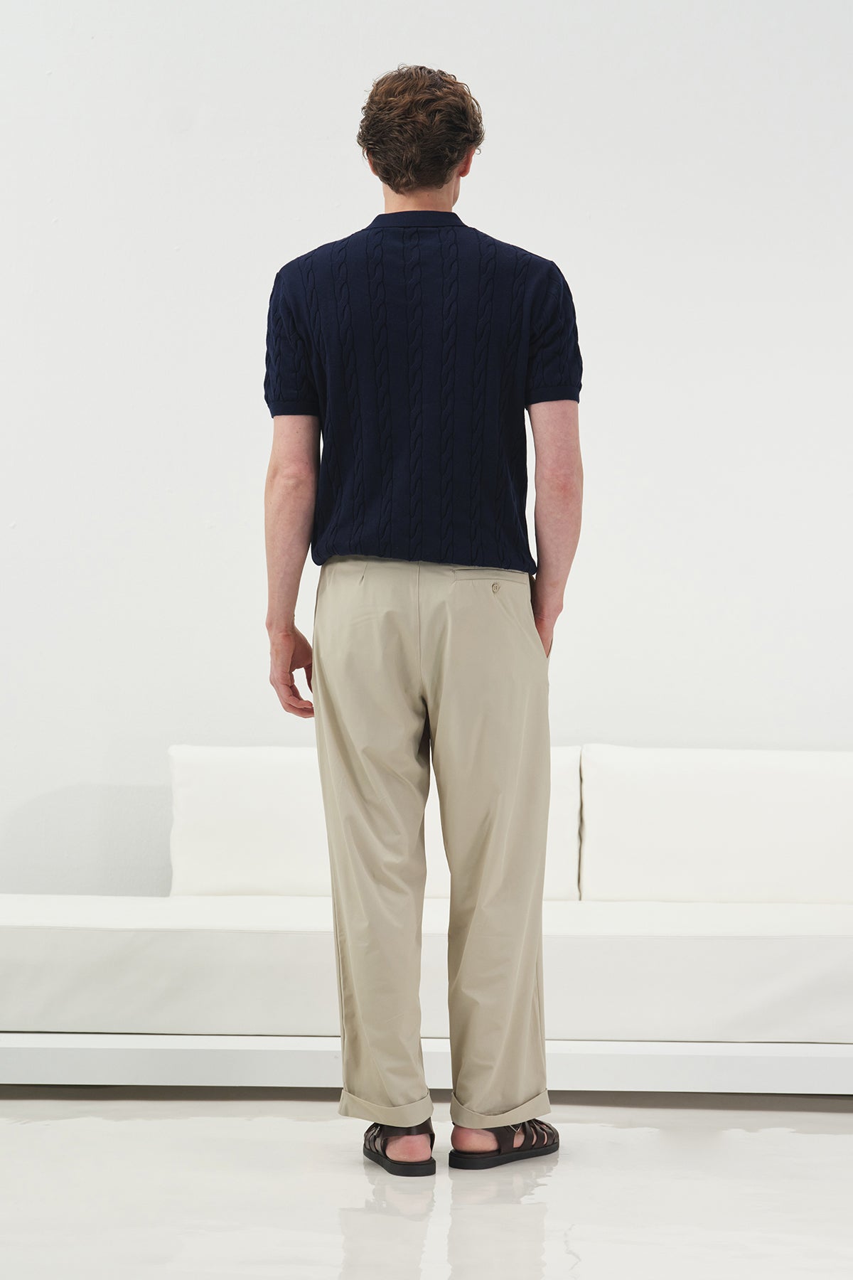 DOKULU ÖRGÜ DESENLİ LACİVERT POLO YAKA TRİKO T-SHIRT