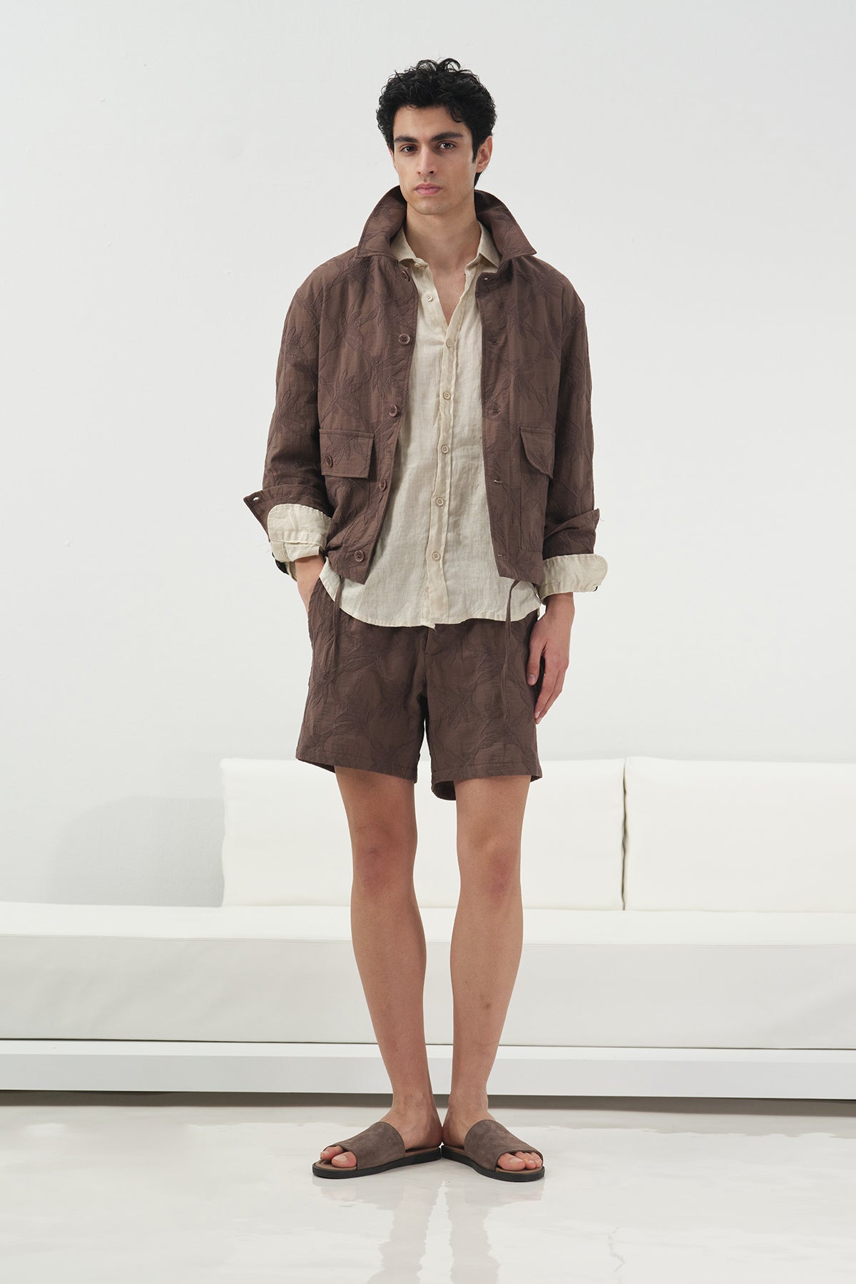 DESENLİ KAHVERENGİ İNCE CEKET