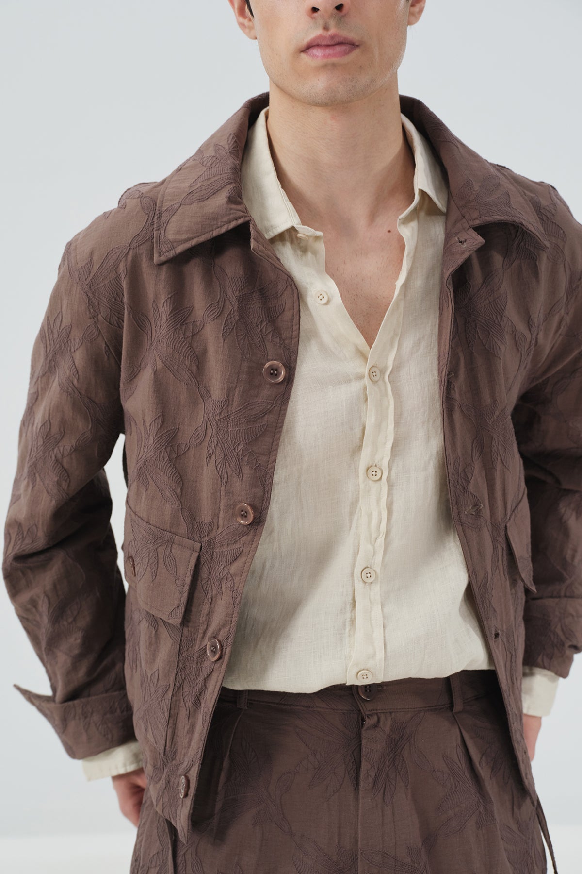 DESENLİ KAHVERENGİ İNCE CEKET