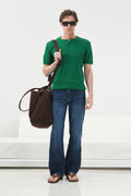 TEXTURED CYCLING COLLAR GREEN KNITTED T-SHIRT