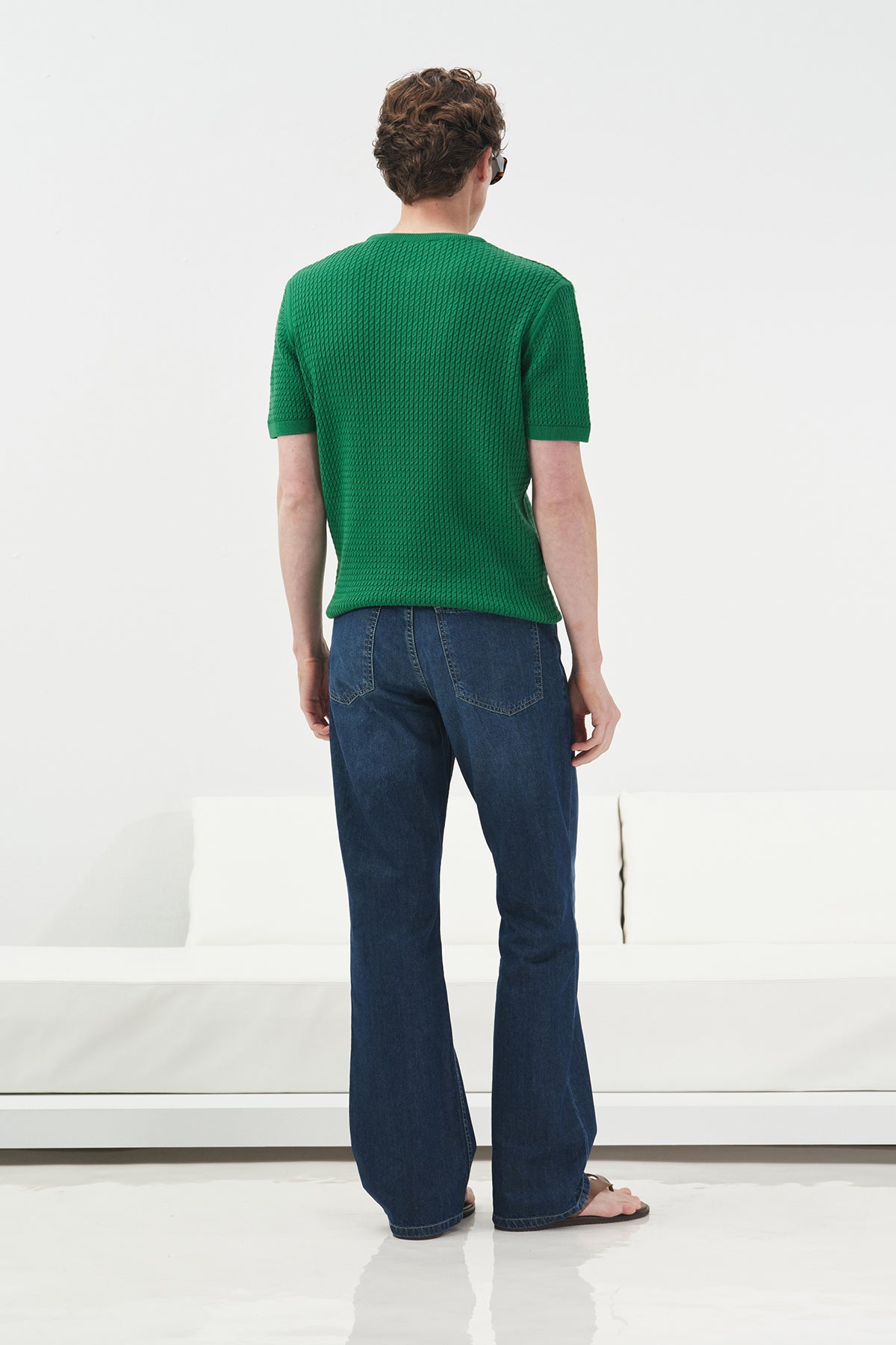 TEXTURED CYCLING COLLAR GREEN KNITTED T-SHIRT