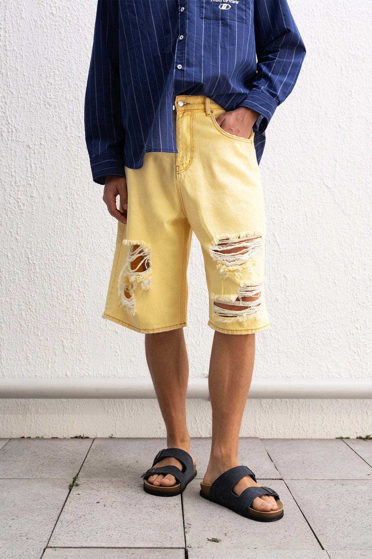 Ripped Yellow Jean Shorts