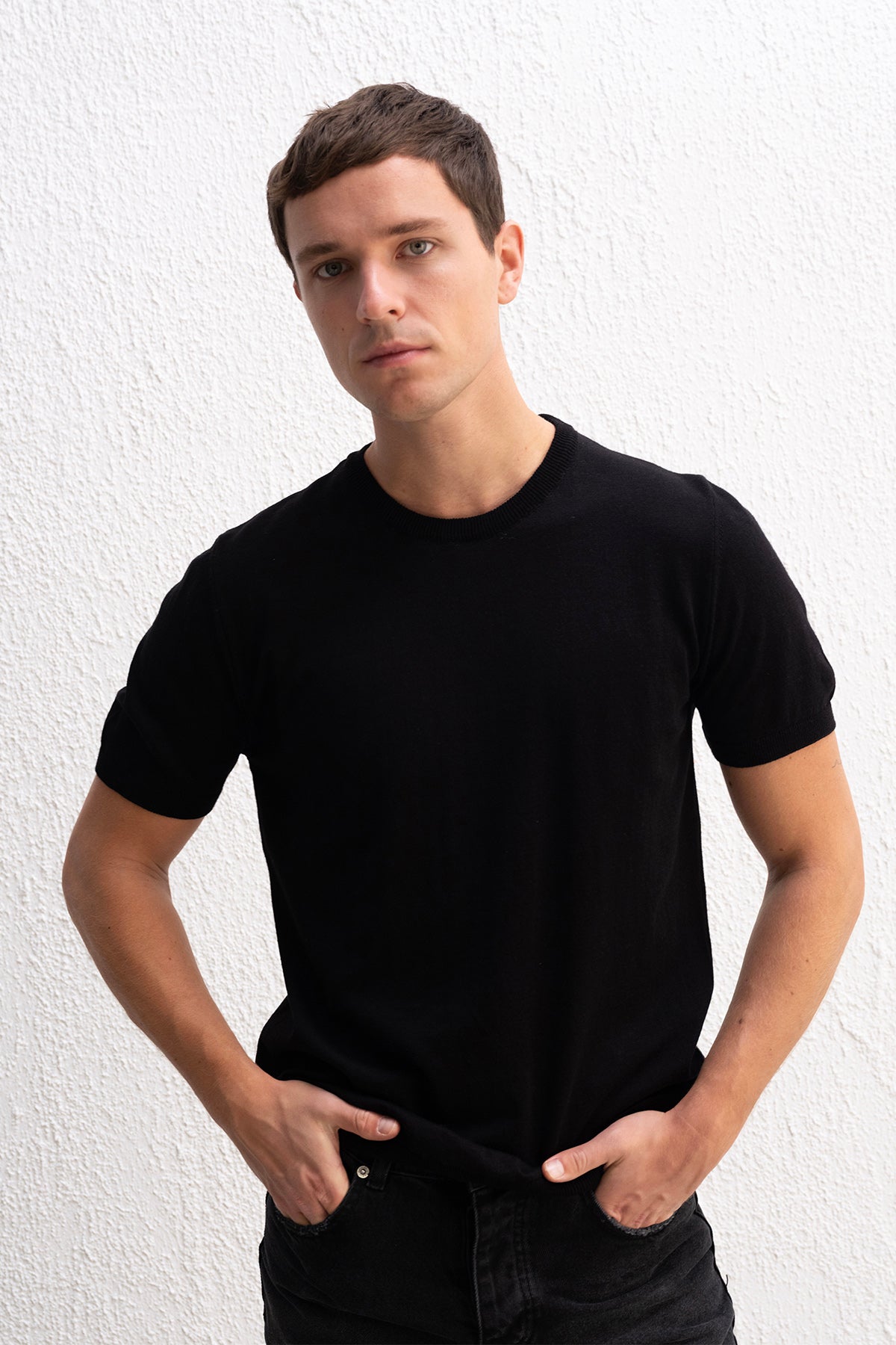 BİSİKLET YAKA TRİKO SİYAH T-SHIRT - T-SHIRT