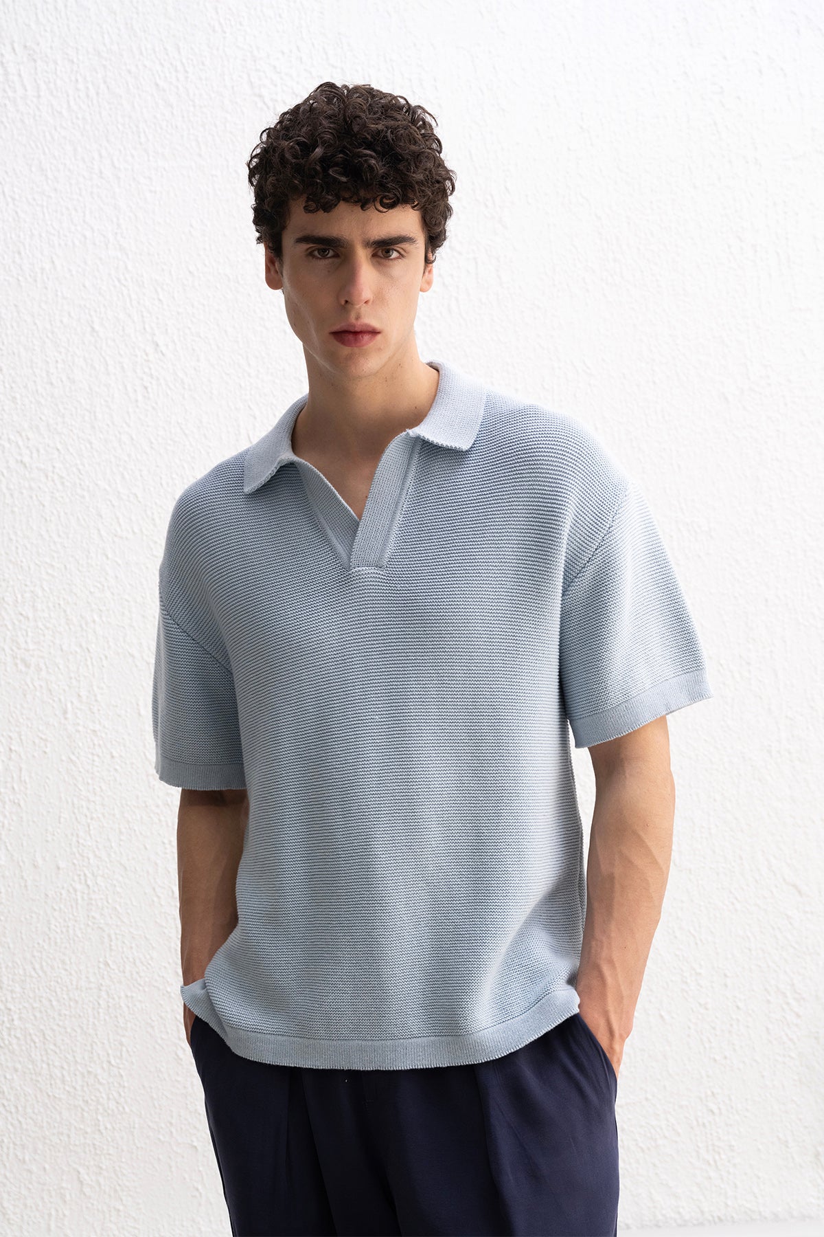 RAHAT KESİM POLO YAKA TRİKO MAVİ T-SHIRT GIESTO