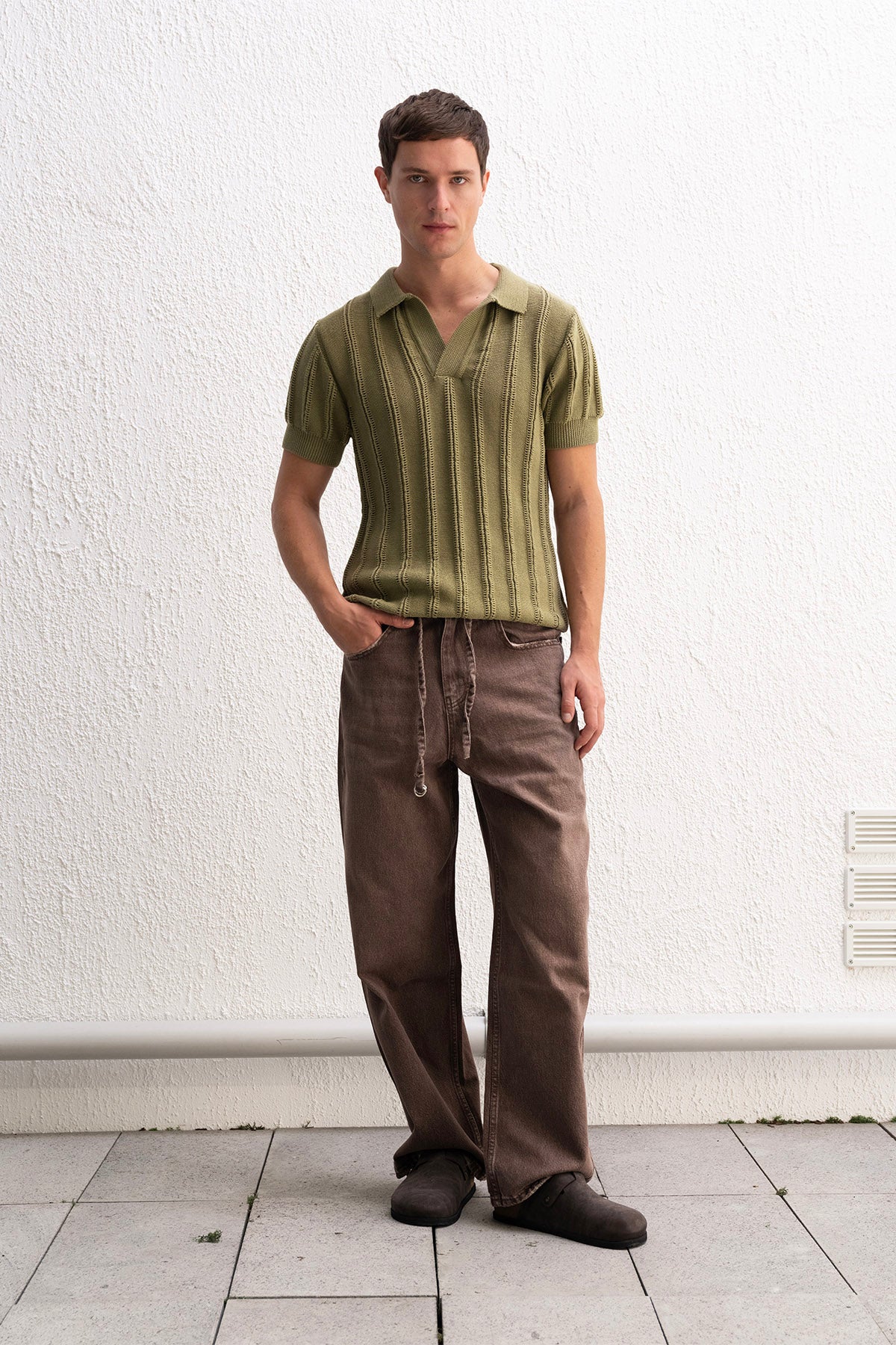 DOKULU POLO YAKA TRİKO HAKİ T-SHIRT