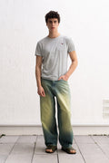 NAKIŞ DETAYLI ÇİZGİLİ YEŞİL T-SHIRT GIESTO