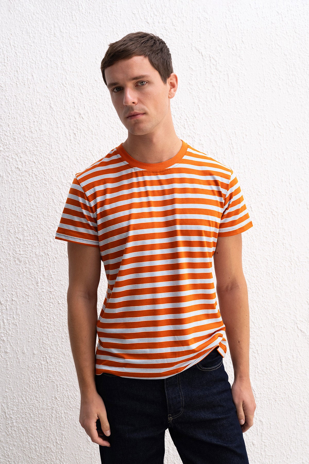 LOOSE FIT STRIPED TERRACOTTA T-SHIRT