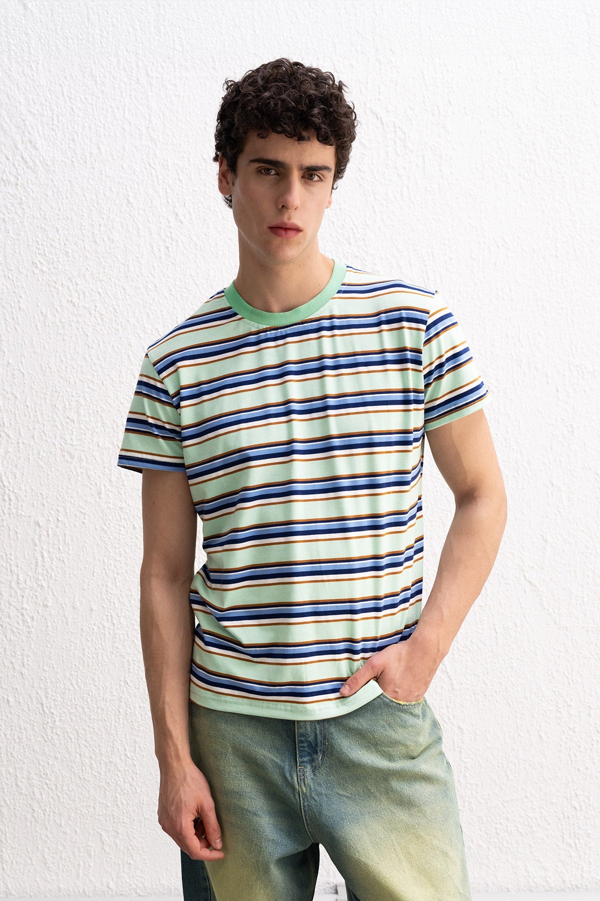 RAHAT KESİM ÇİZGİLİ MİNT T-SHIRT GIESTO