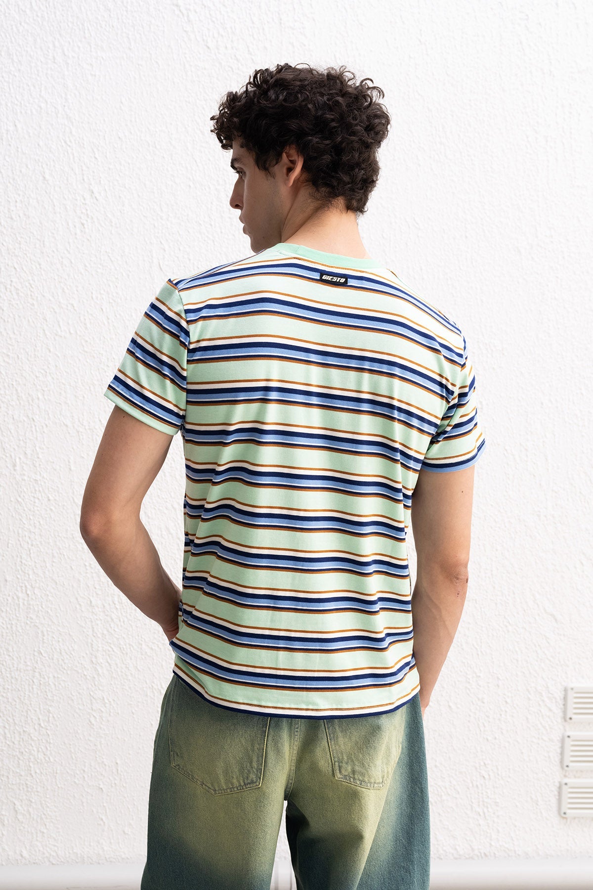 RAHAT KESİM ÇİZGİLİ MİNT T-SHIRT GIESTO