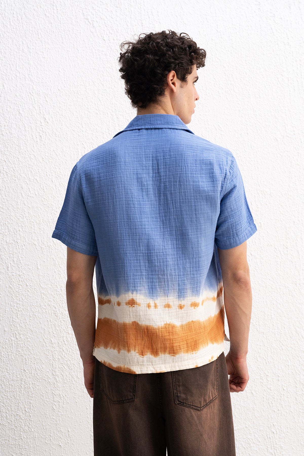 EFEKTLİ KISA KOLLU MAVİ GÖMLEK GIESTO