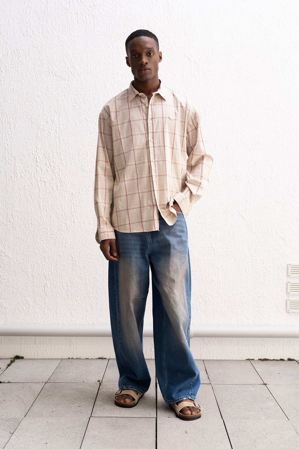 PLAID DRAPED ECRU SHIRT