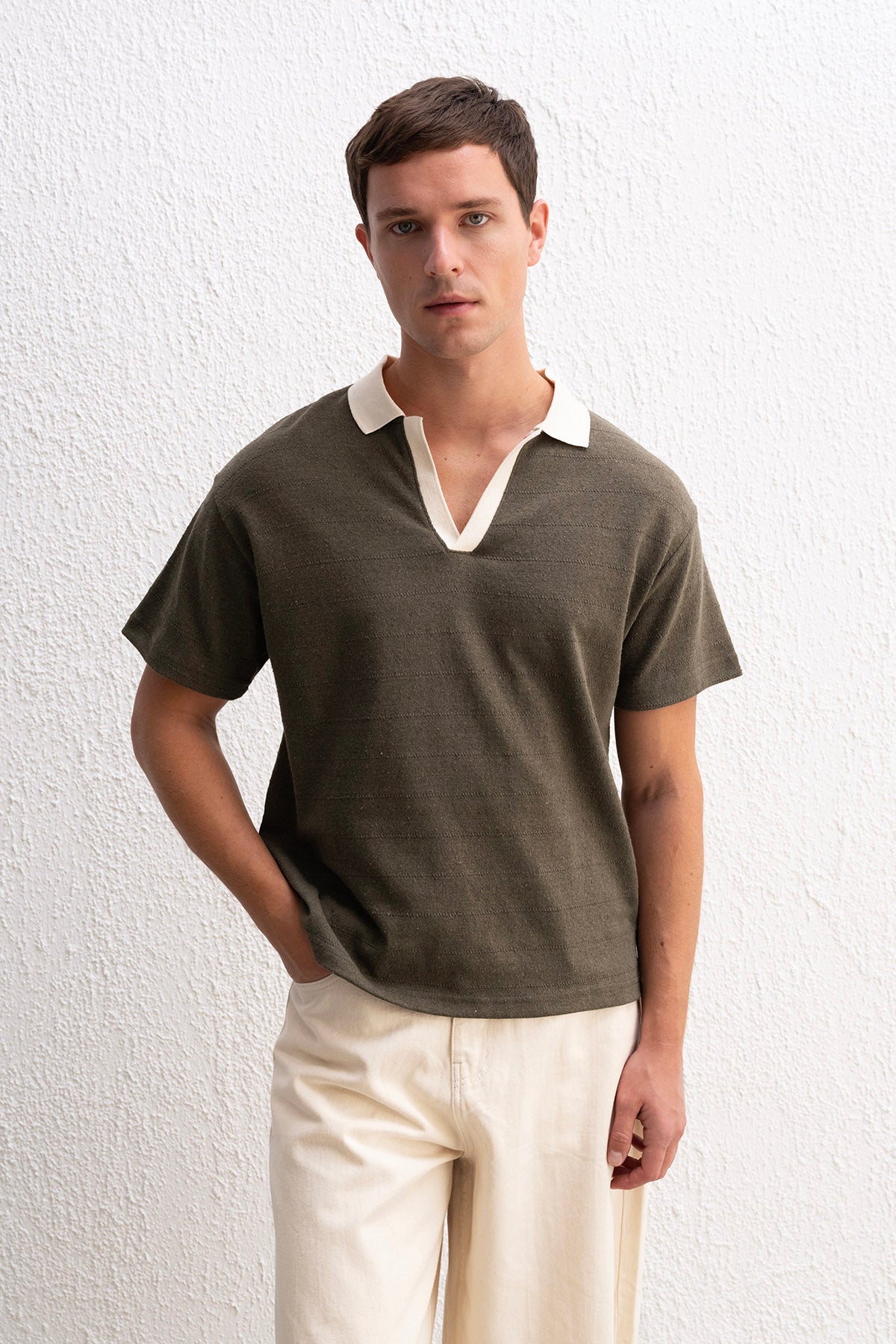 POLO NECK KHAKI T-SHIRT