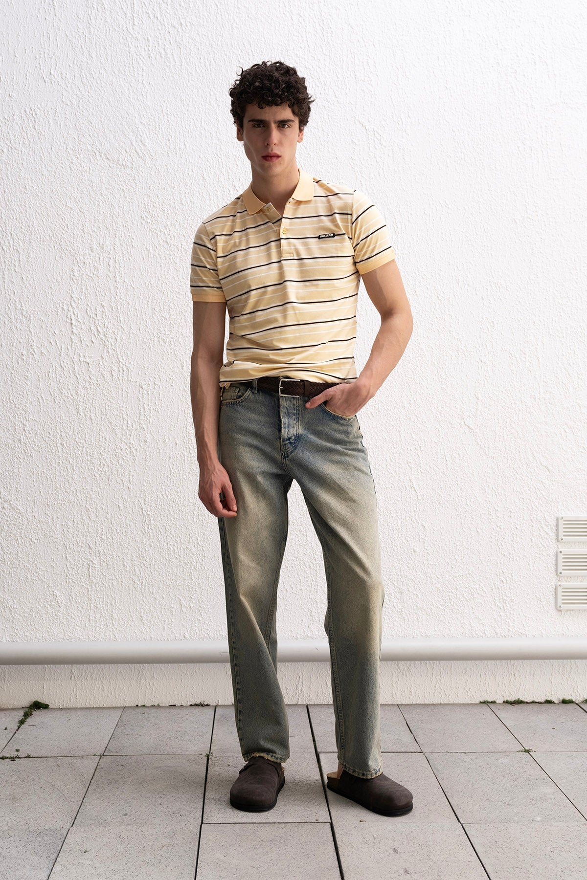 STRIPED POLO NECK YELLOW T-SHIRT