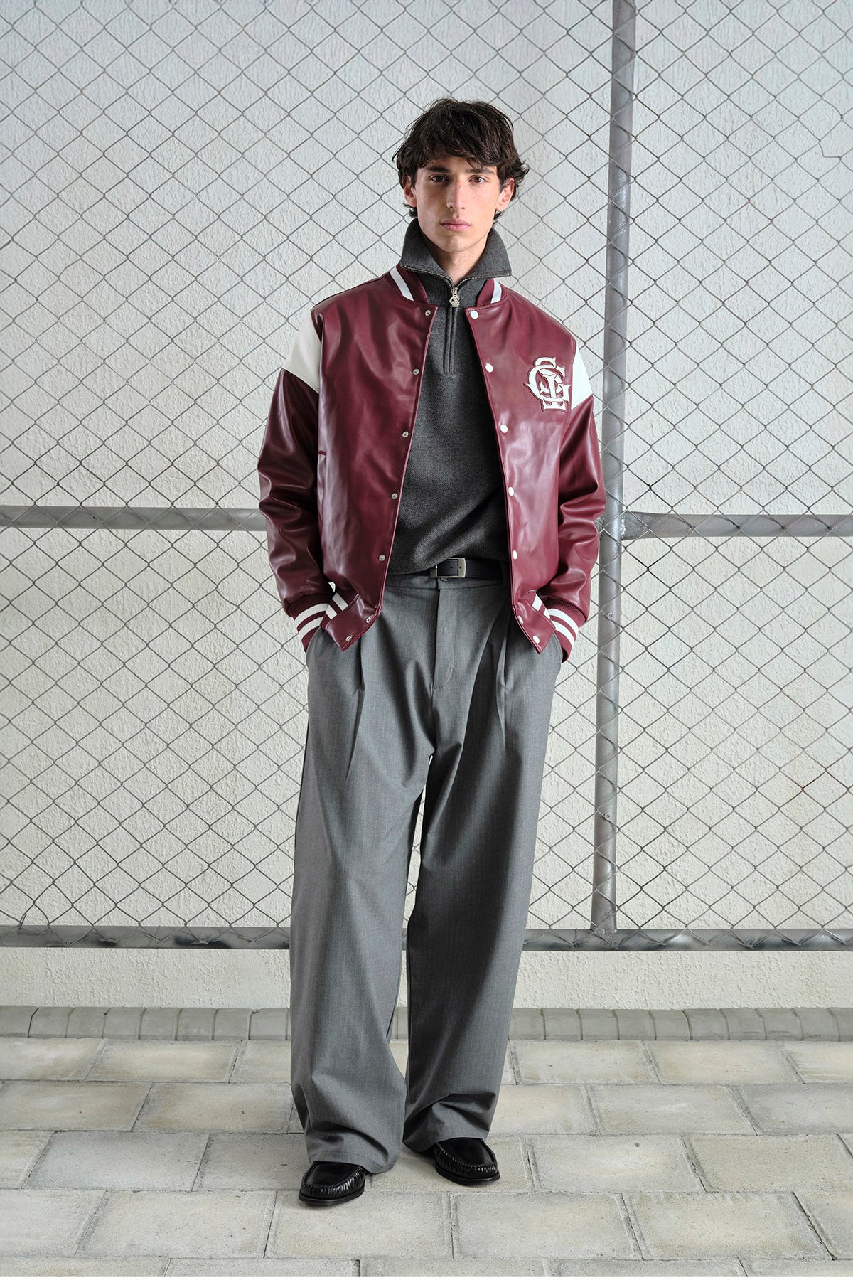 BURGUNDY LEATHER VARSITY JACKET
