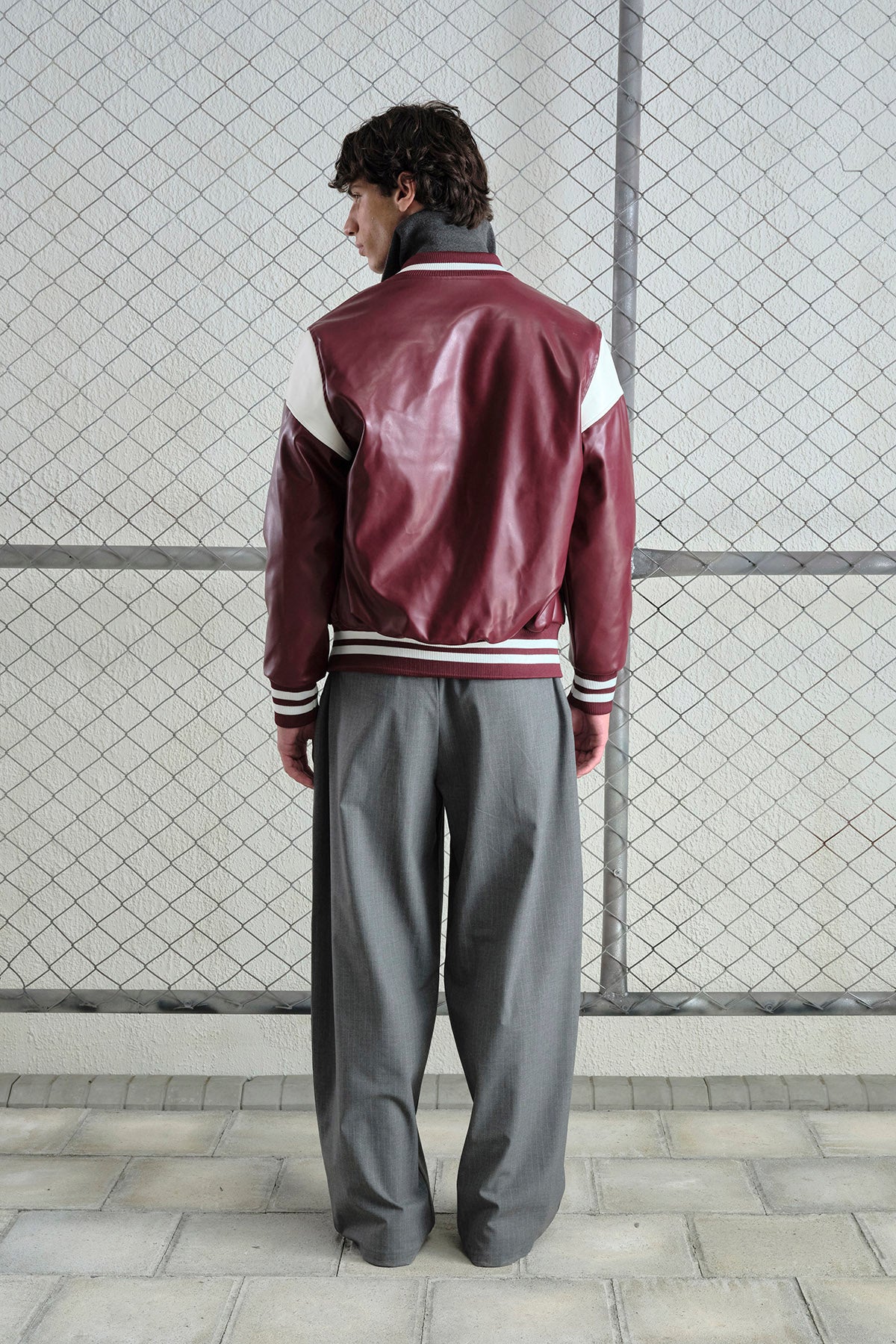 BURGUNDY LEATHER VARSITY JACKET