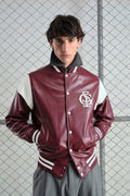 BURGUNDY LEATHER VARSITY JACKET