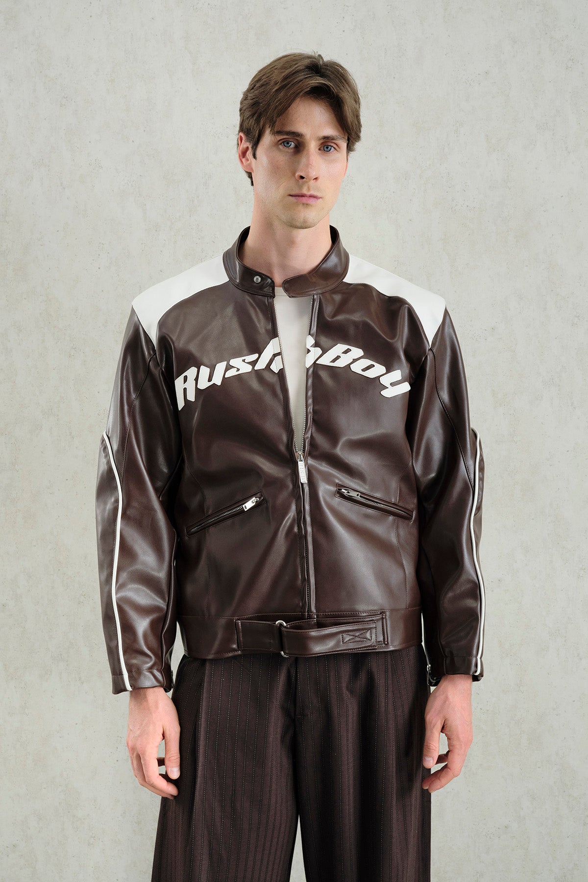 MOTORCU KAHVERENGİ DERİ CEKET