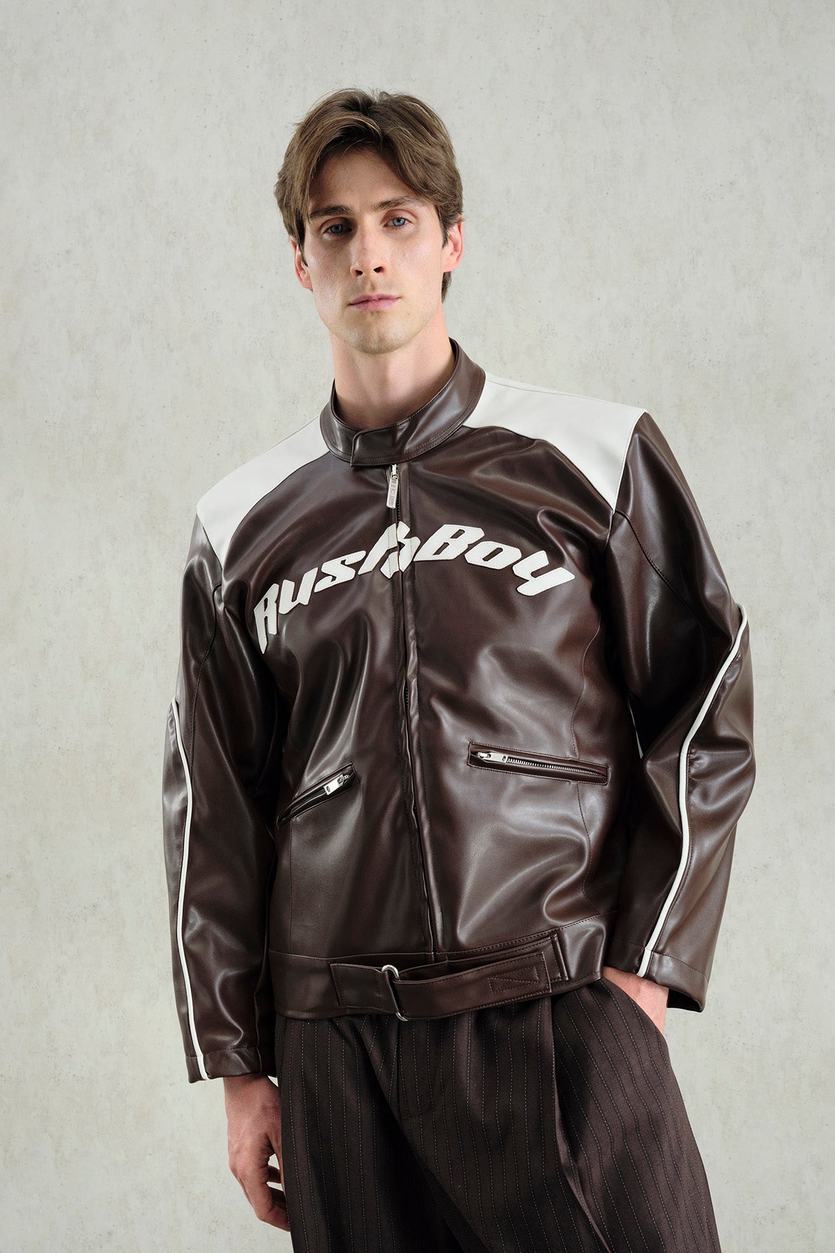 MOTORCU KAHVERENGİ DERİ CEKET