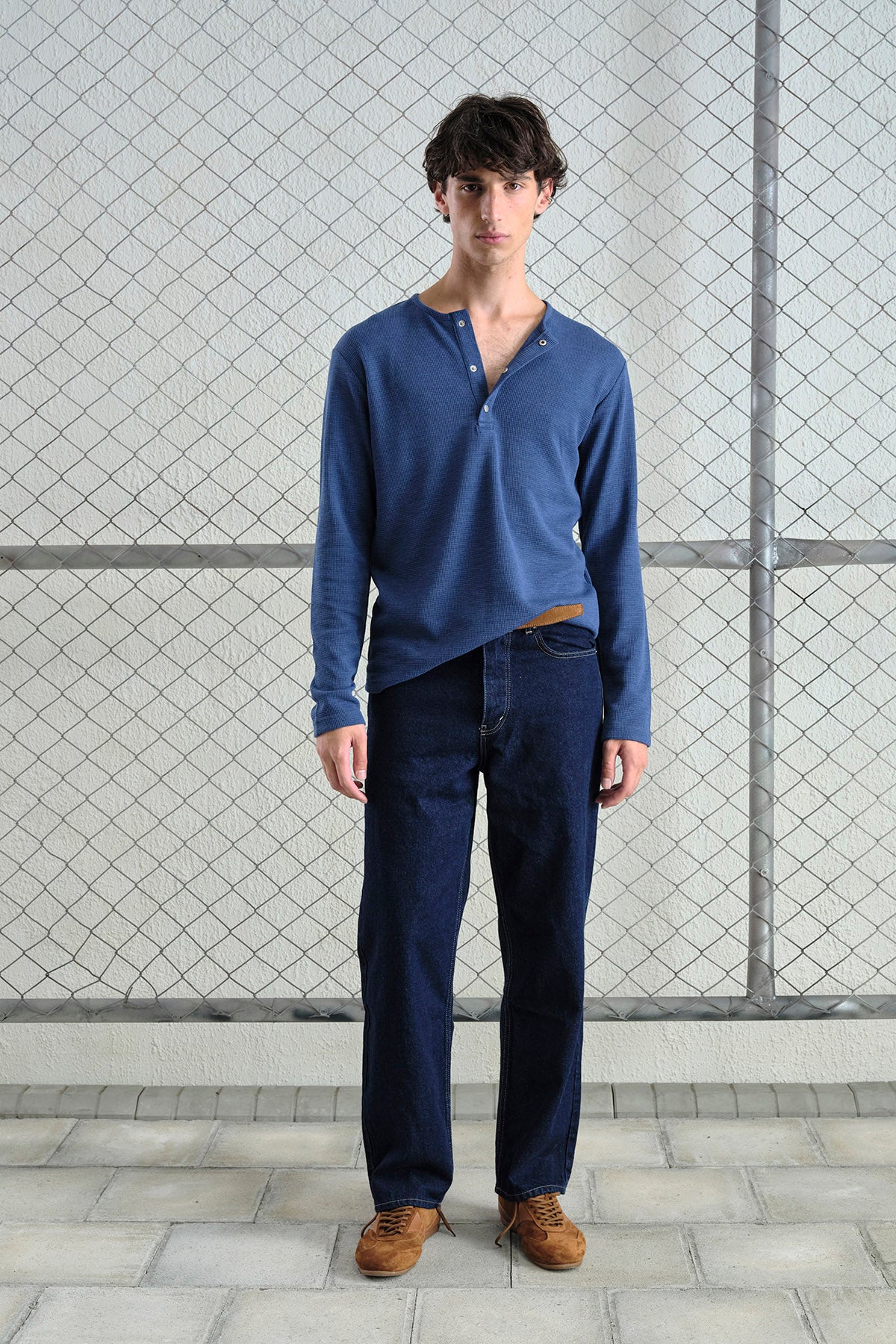INDIGO LONG SLEEVE T-SHIRT WITH METAL SNAPS