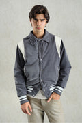 GREY VELVET VARSITY JACKET