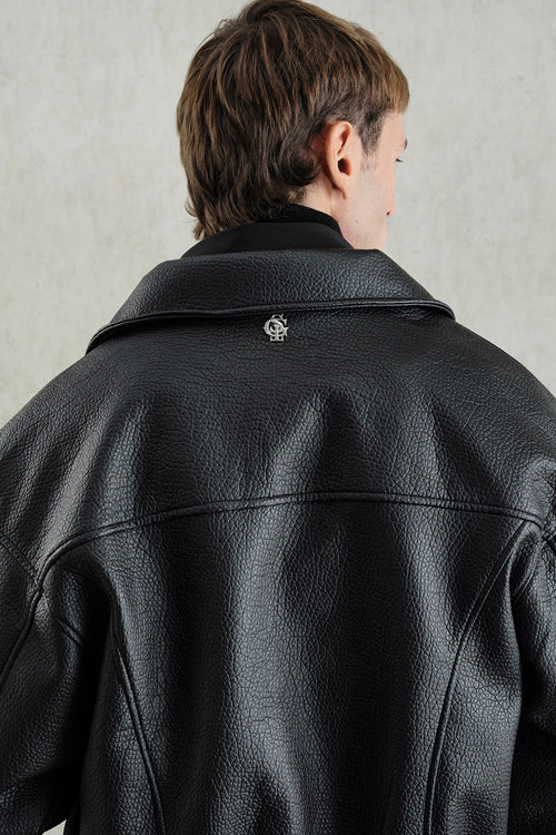 TEXTURED BLACK LEATHER JACKET - 1
