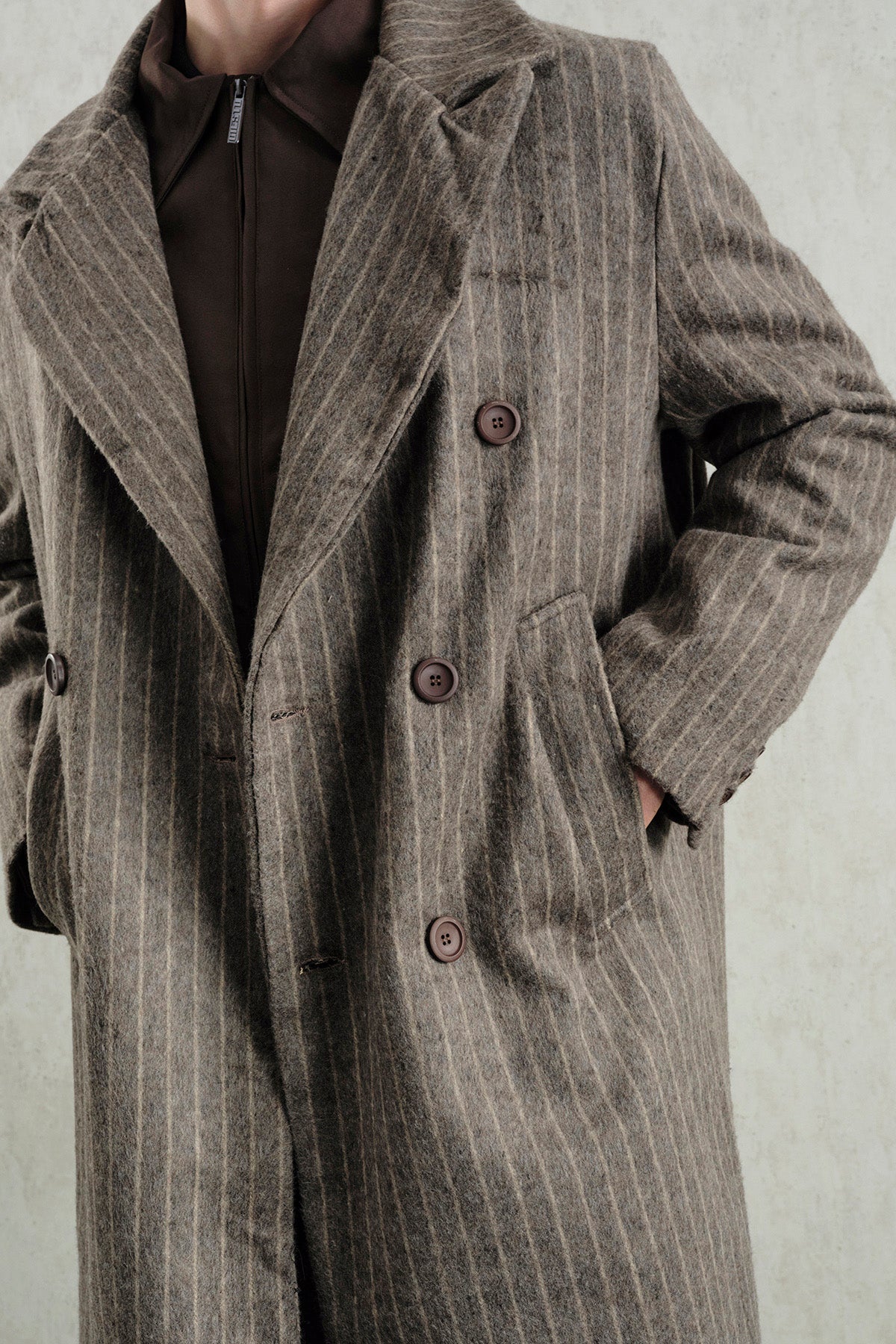STRIPED FELT BROWN COAT