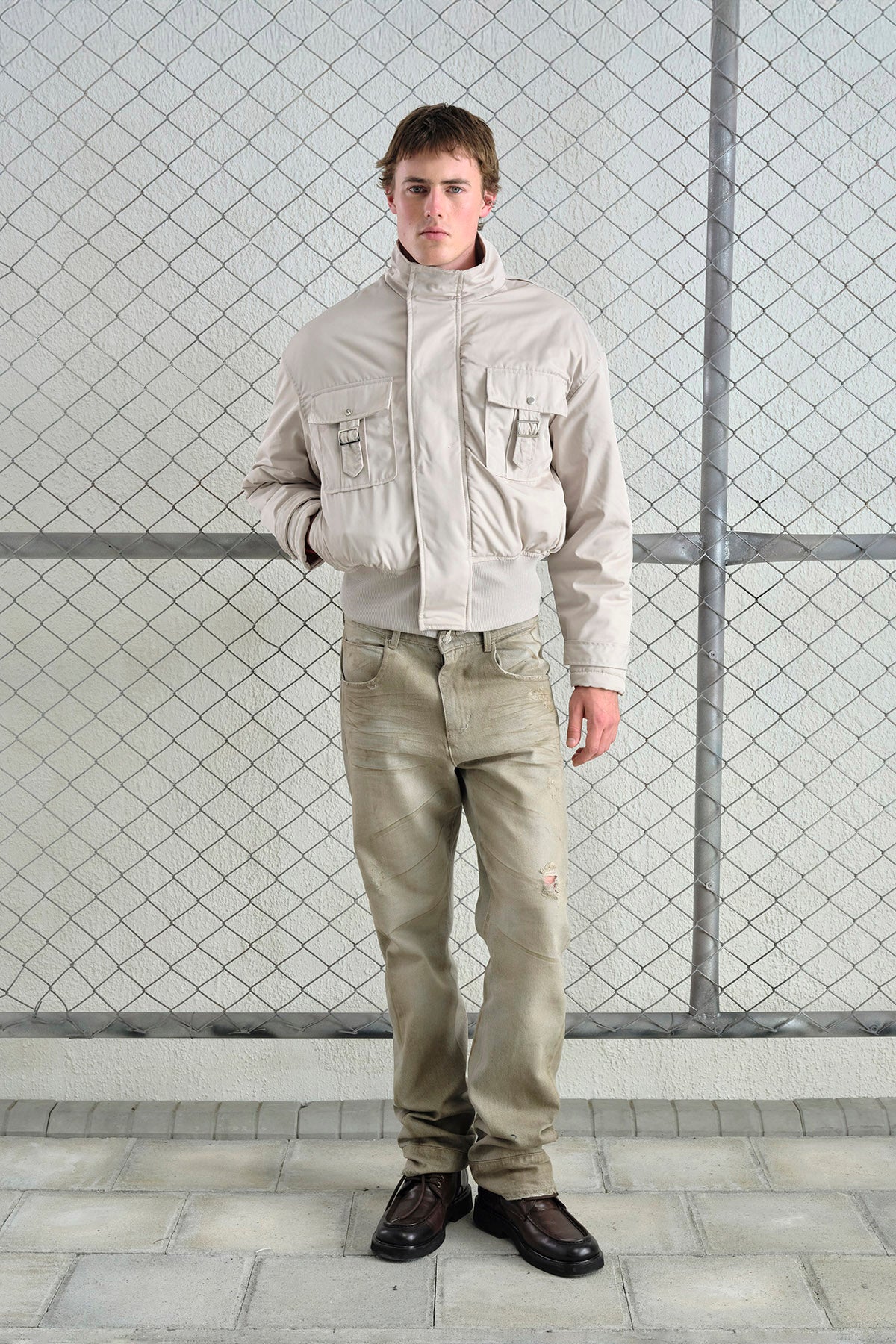 TEKNİK BEYAZ BOMBER CEKET