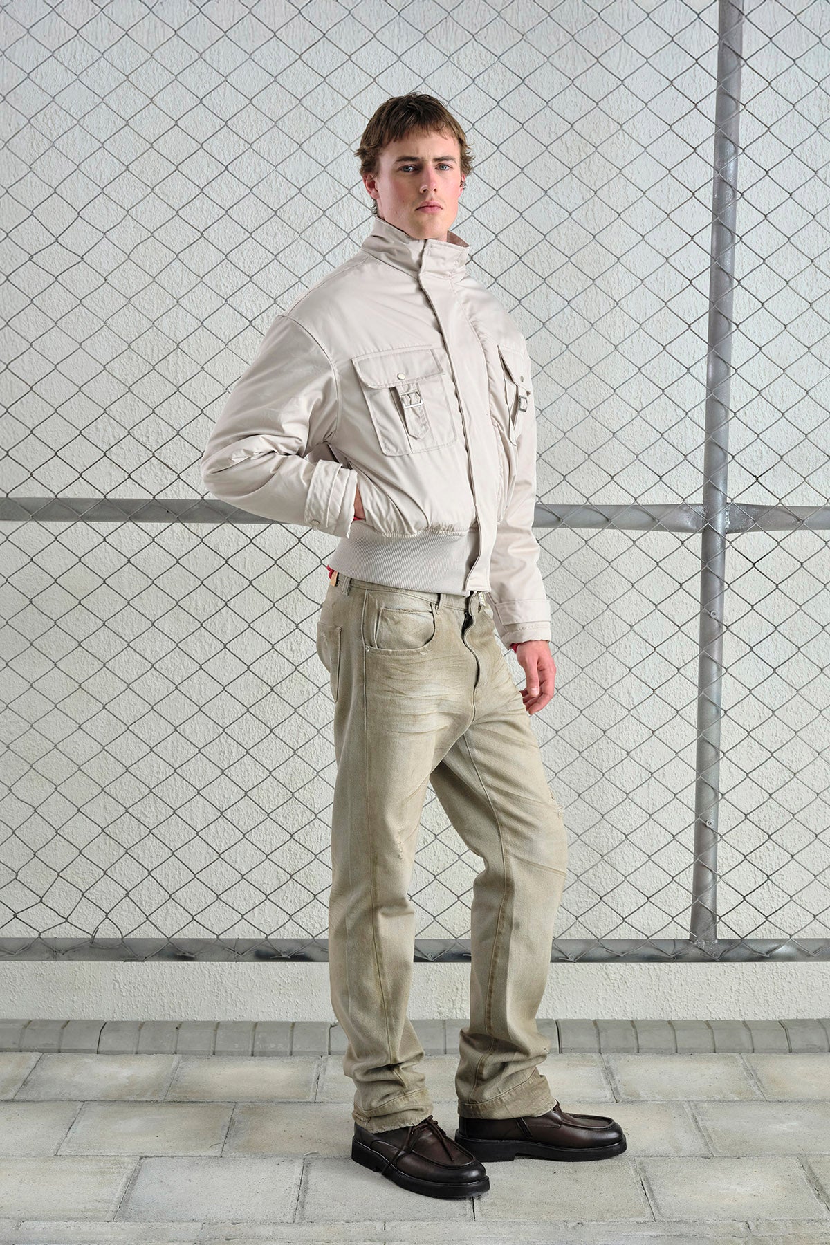 TEKNİK BEYAZ BOMBER CEKET