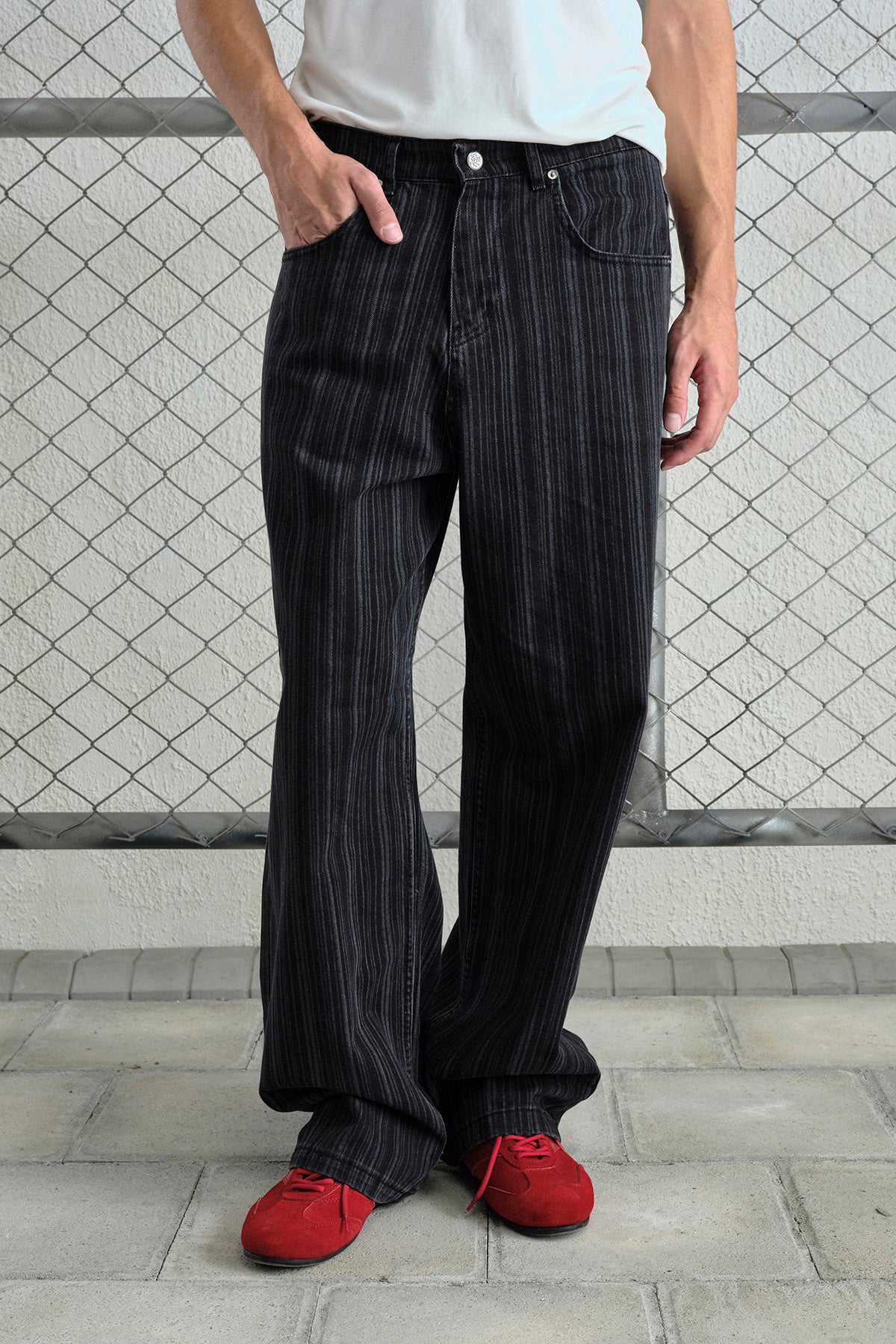 ÇİZGİLİ BAGGY SİYAH JEAN