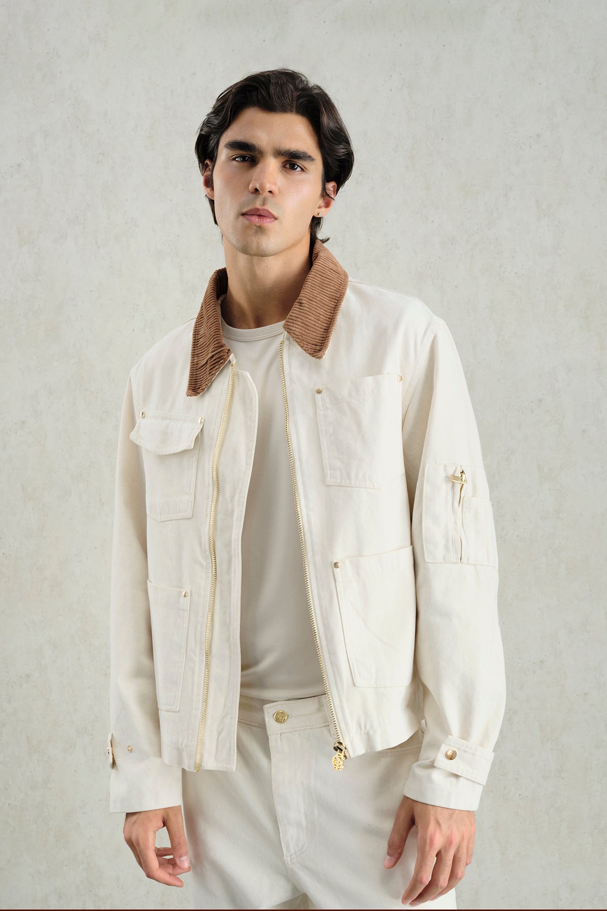 ECRU JACKET WITH GOLD DETAILS