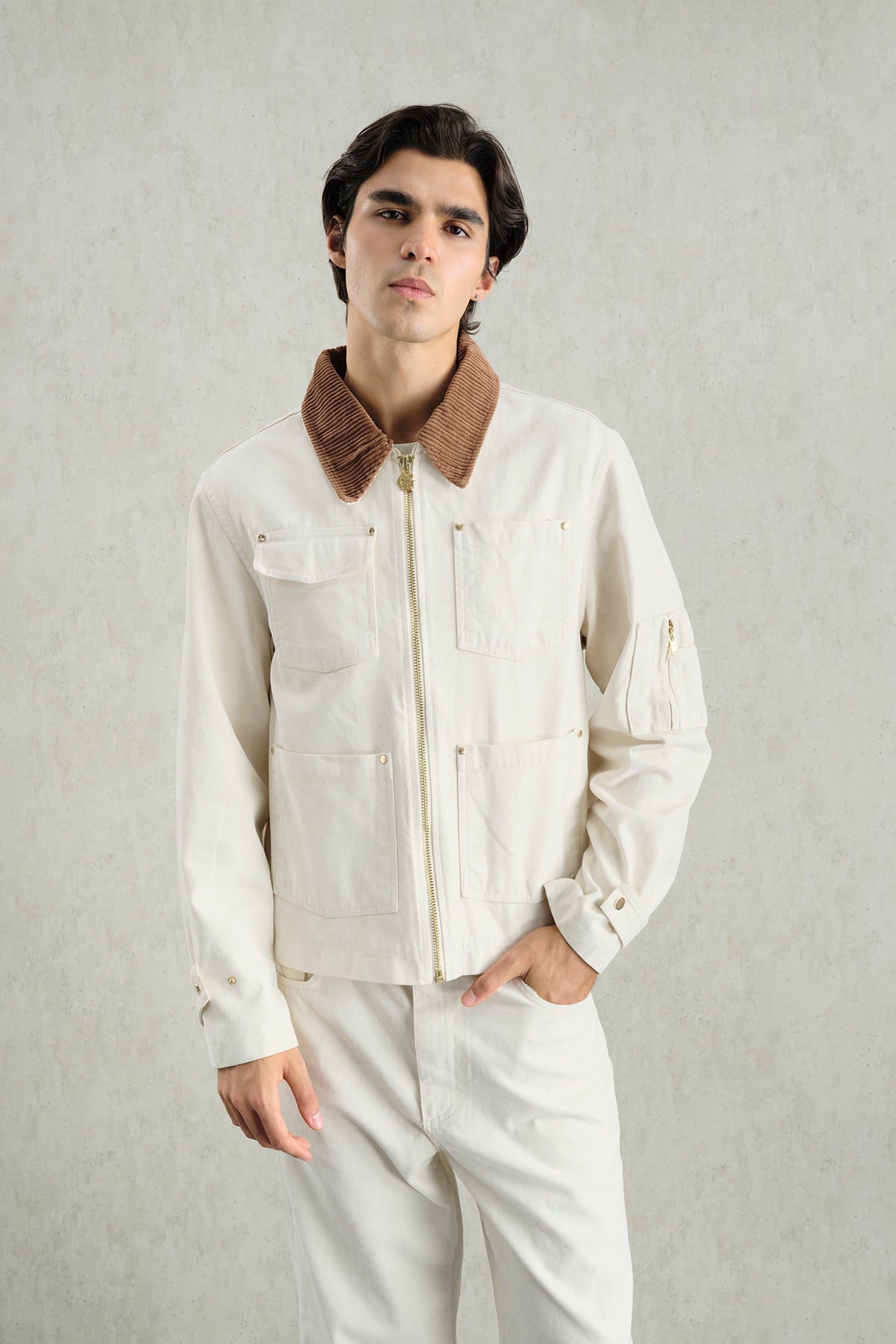 ECRU JACKET WITH GOLD DETAILS