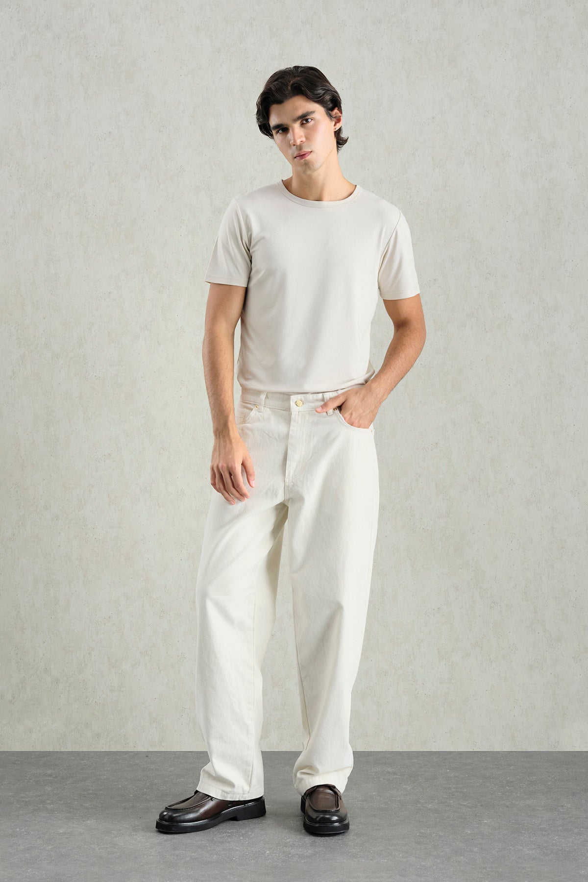 GOLD DETAYLI REGULAR FIT EKRU PANTOLON