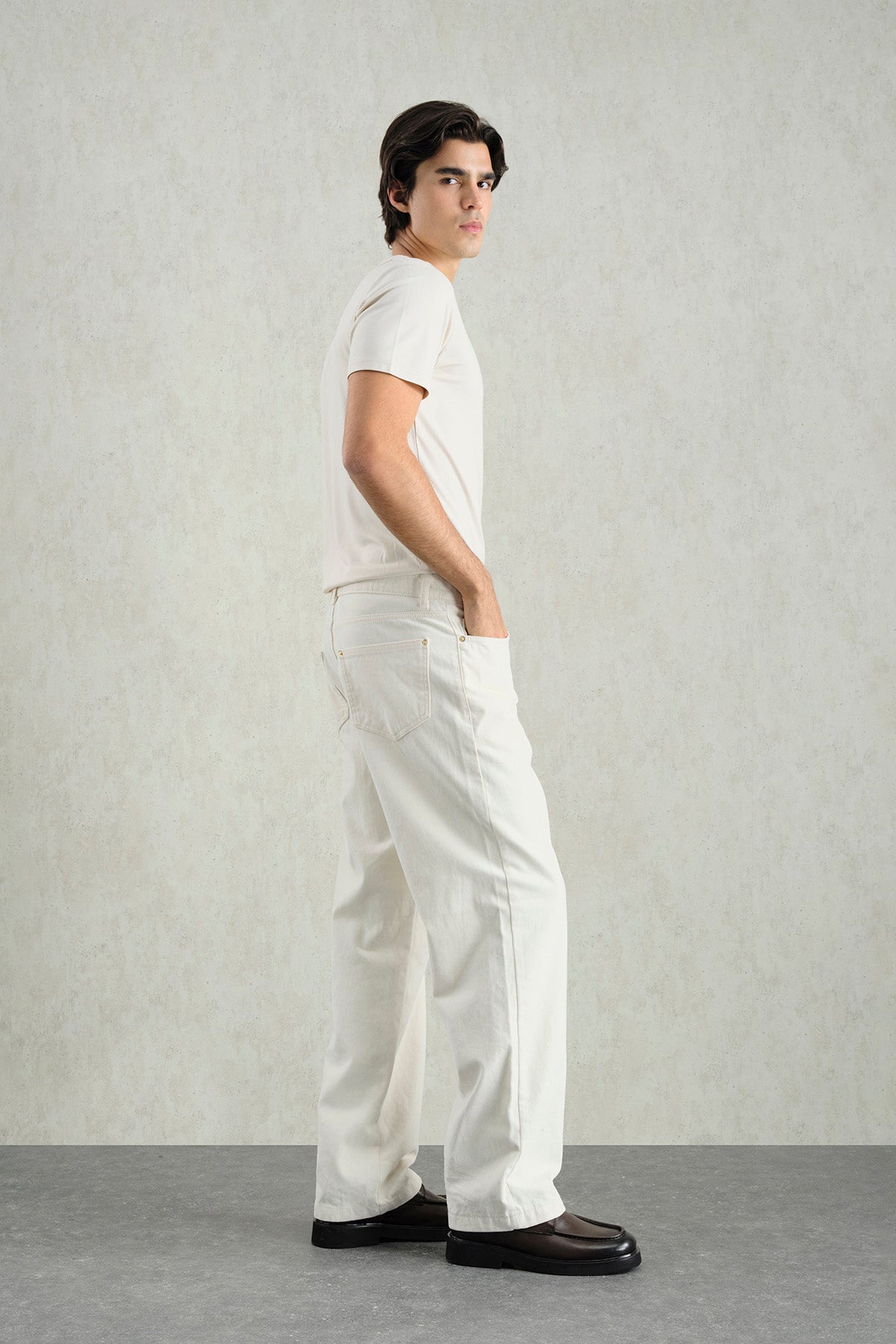 GOLD AKSESUAR DETAYLI EKRU PANTOLON