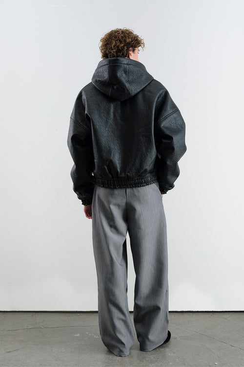 HOODED BLACK LEATHER JACKET - 3