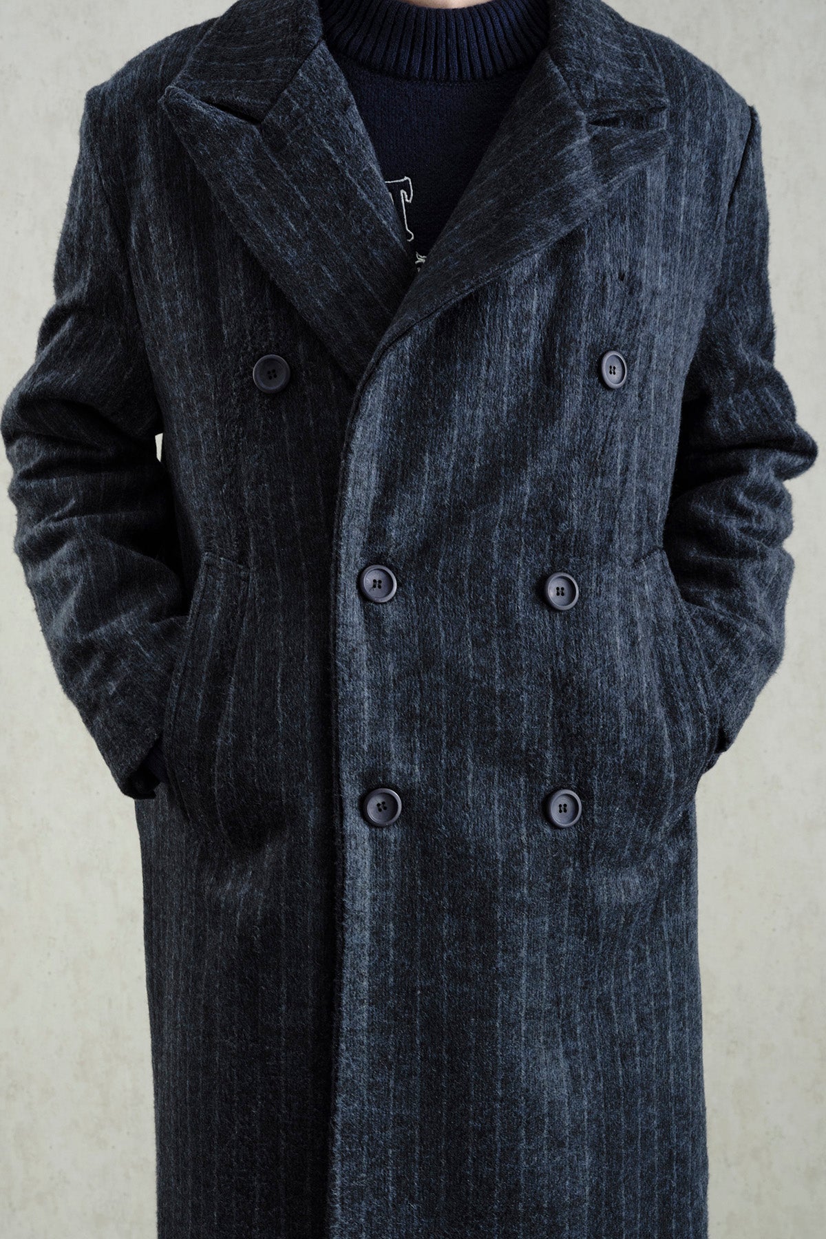 ÇİZGİLİ KAŞE LACİVERT KABAN