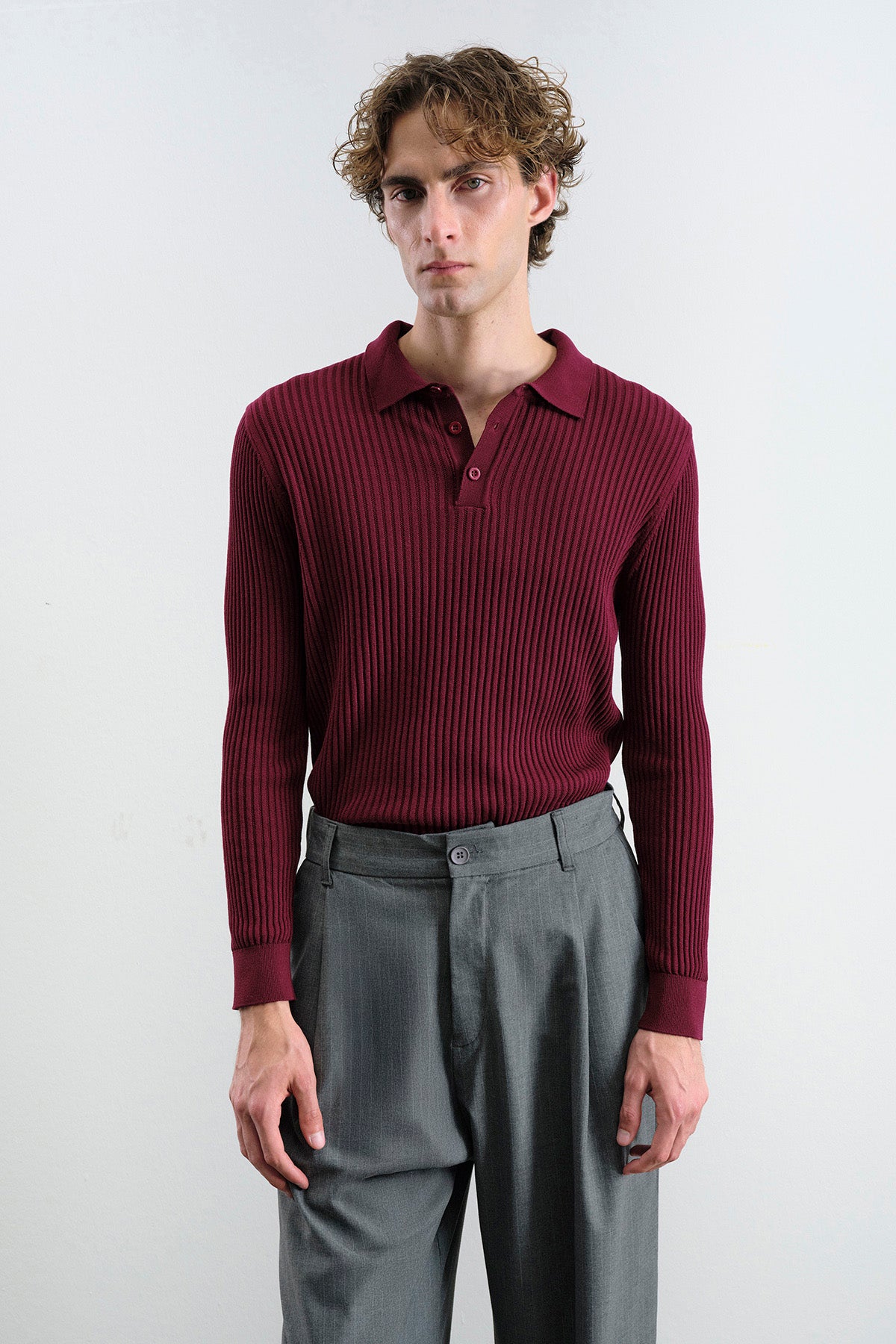 DAR KESİM DÜĞMELİ POLO YAKA TRİKO BORDO T-SHIRT