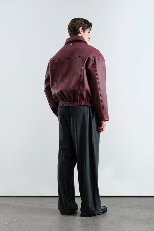 TEXTURED BURGUNDY LEATHER JACKET - 4